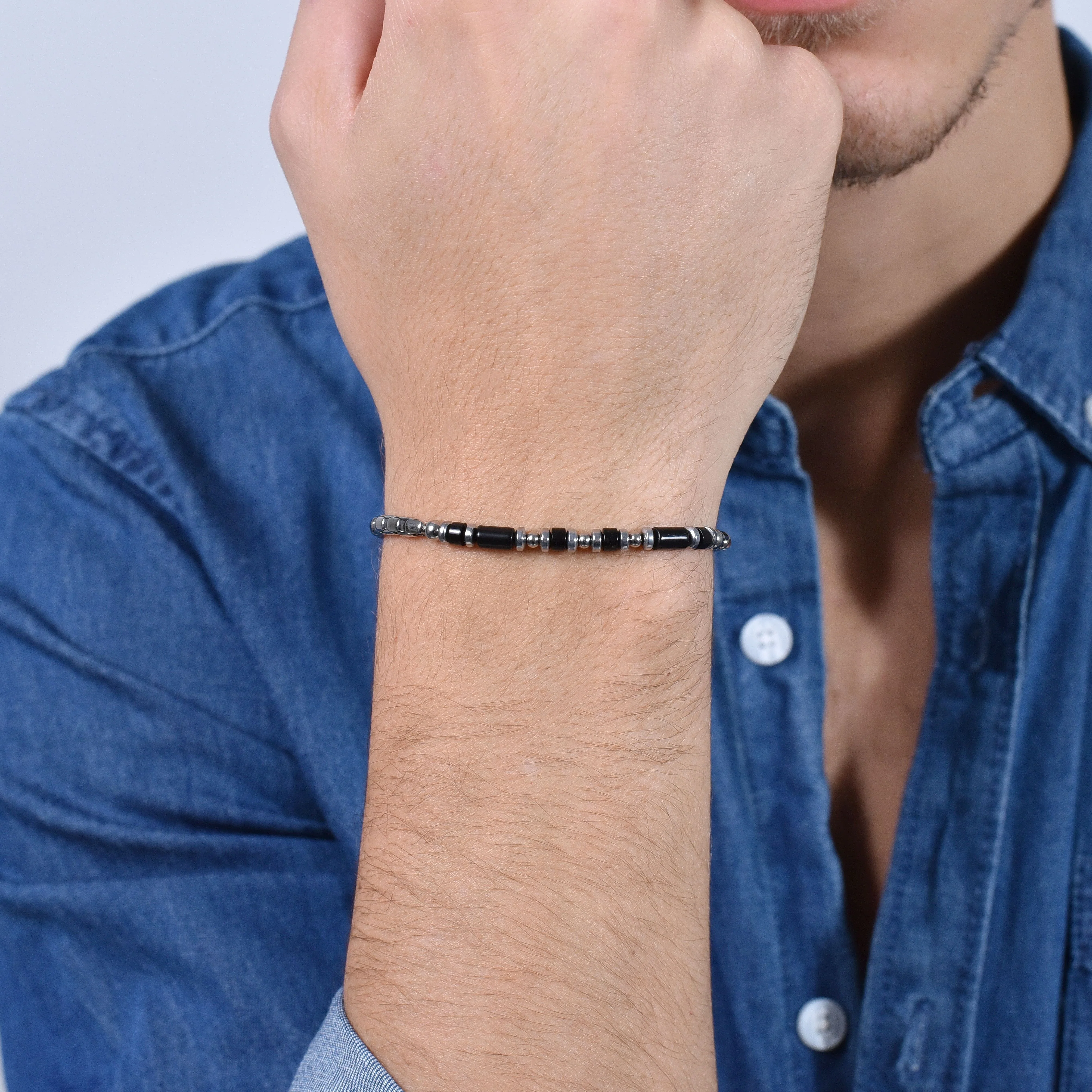 BRACCIALE UOMO IN ACCIAIO AGATA NERA - Image 2