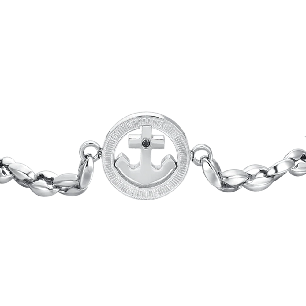 BRACCIALE UOMO IN ACCIAIO ANCORA E CRISTALLO NERO - Image 4