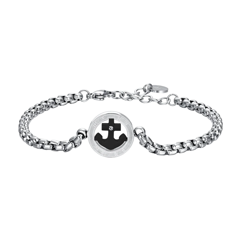 BRACCIALE UOMO IN ACCIAIO ANCORA IP NERO