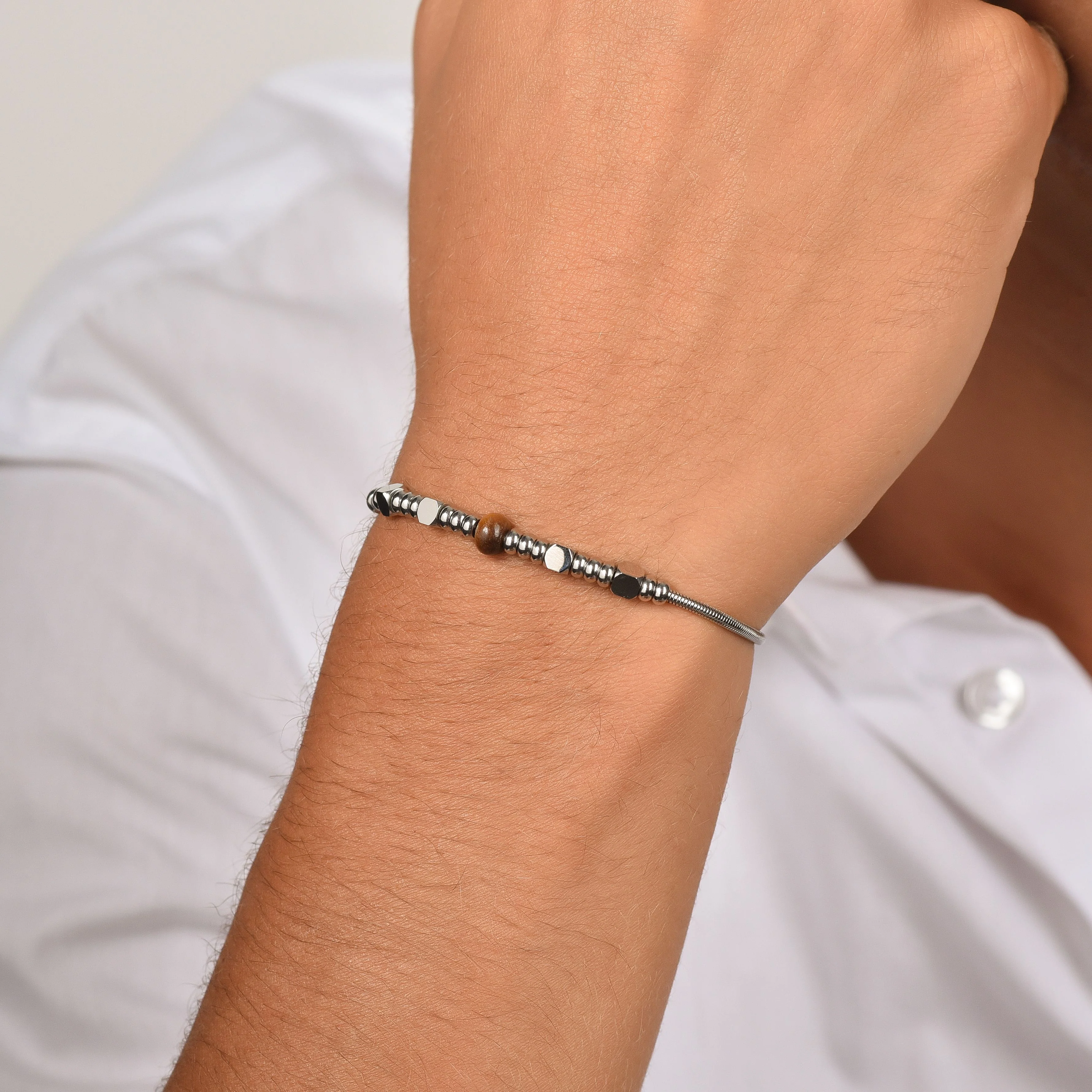 BRACCIALE UOMO IN ACCIAIO CON AGATA NERA - Image 2