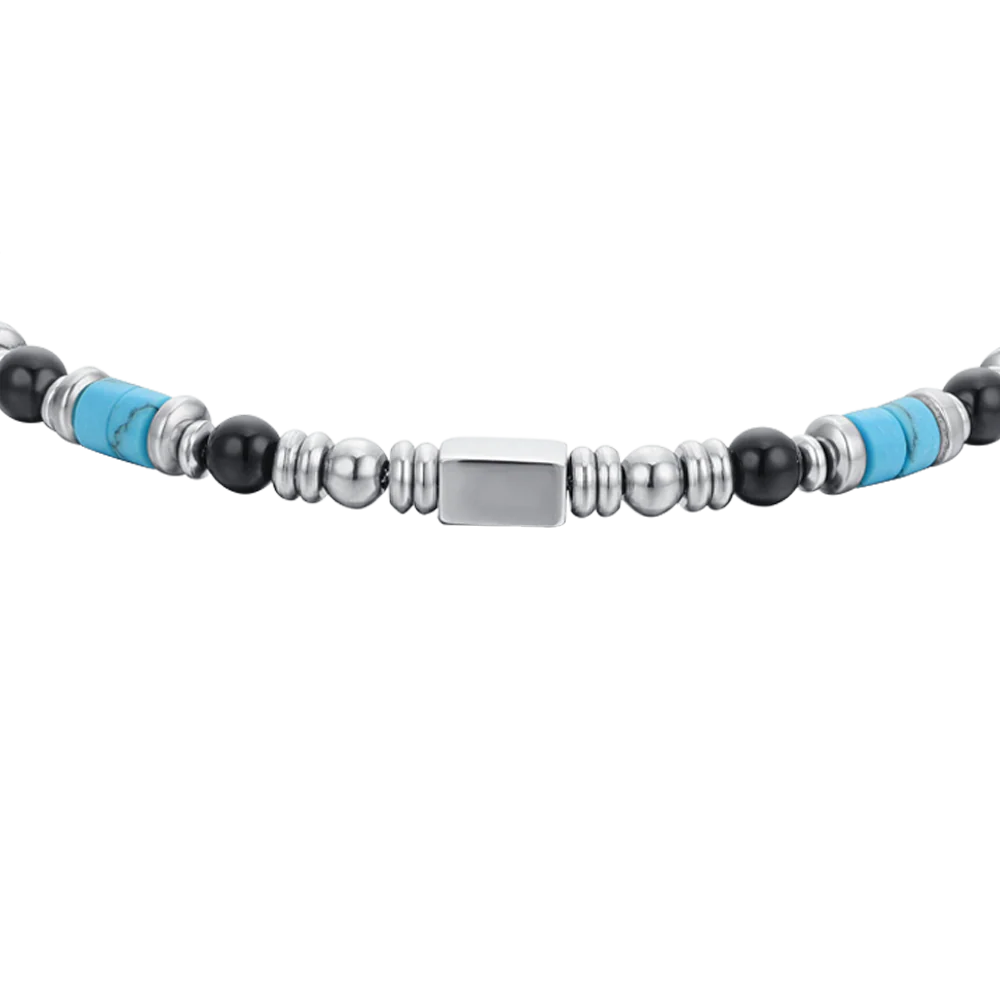 BRACCIALE UOMO IN ACCIAIO CON AGATA NERA E PIETRE TURCHESI - Image 4
