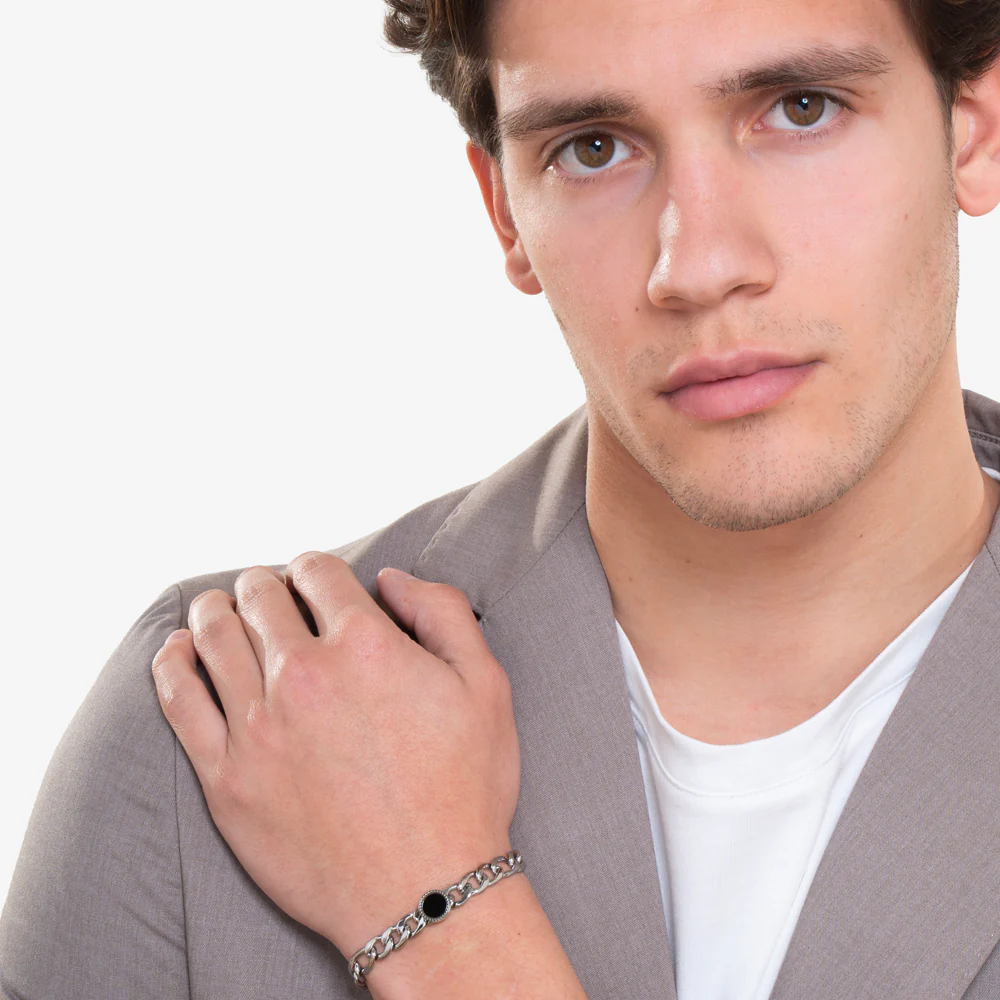 BRACCIALE UOMO IN ACCIAIO CON AGATA NERA - Image 3