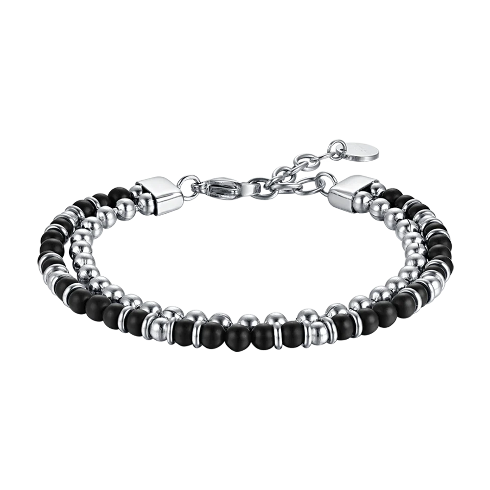 BRACCIALE UOMO IN ACCIAIO CON AGATA NERA ED ELEMENTI IN ACCIAIO