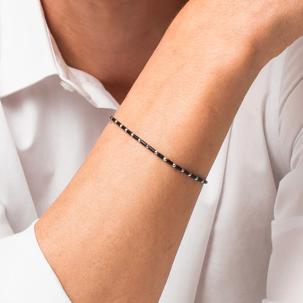 BRACCIALE UOMO IN ACCIAIO CON AGATA NERA ED EMATITE - Image 2