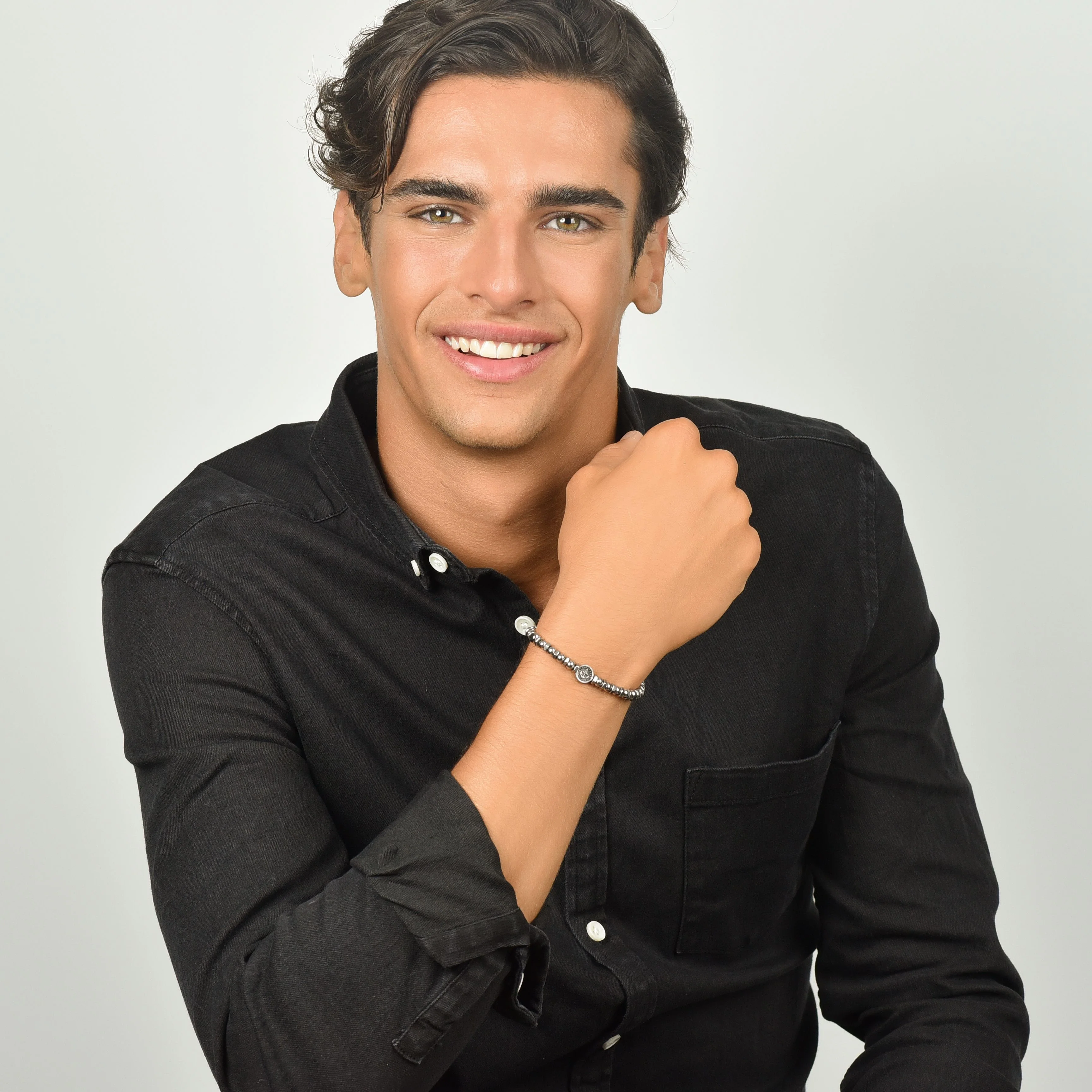 BRACCIALE UOMO IN ACCIAIO CON ANCORA E SMALTO NERO - Image 3