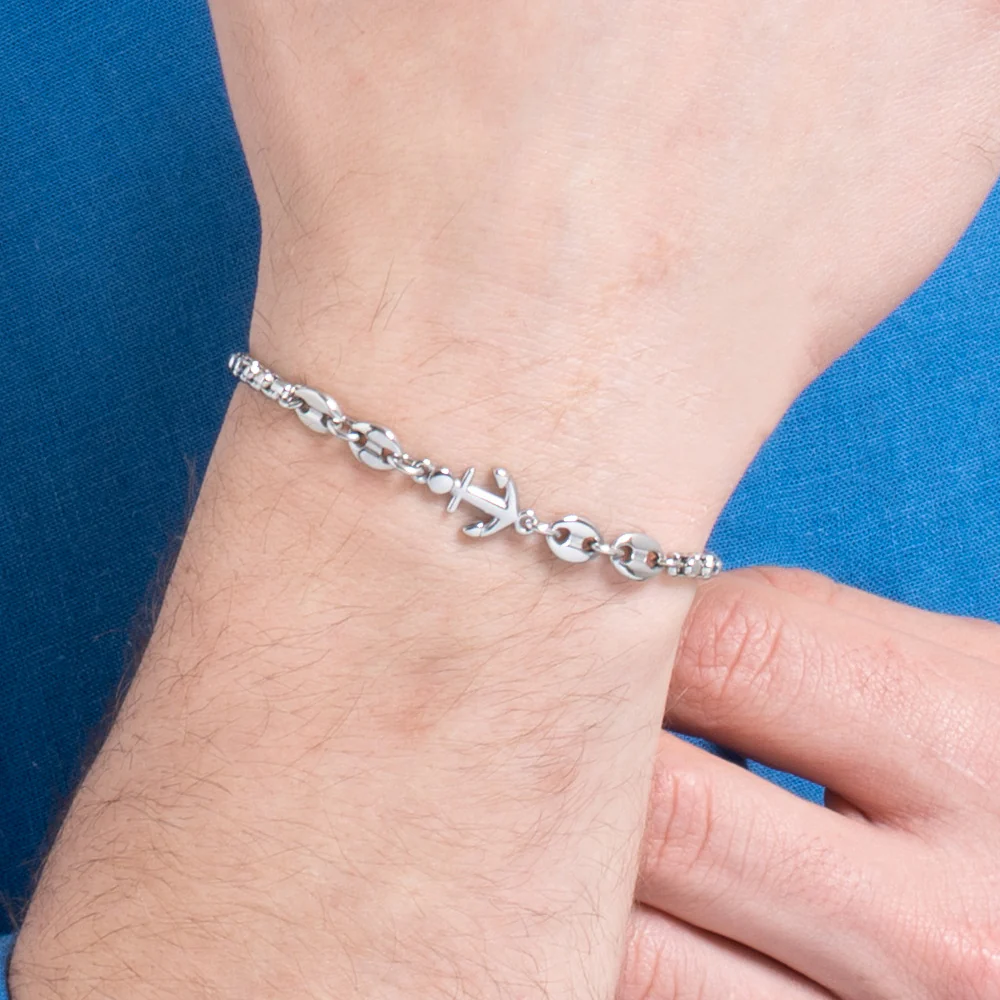 BRACCIALE UOMO IN ACCIAIO CON ANCORA ED ELEMENTI IN ACCIAIO - Image 2