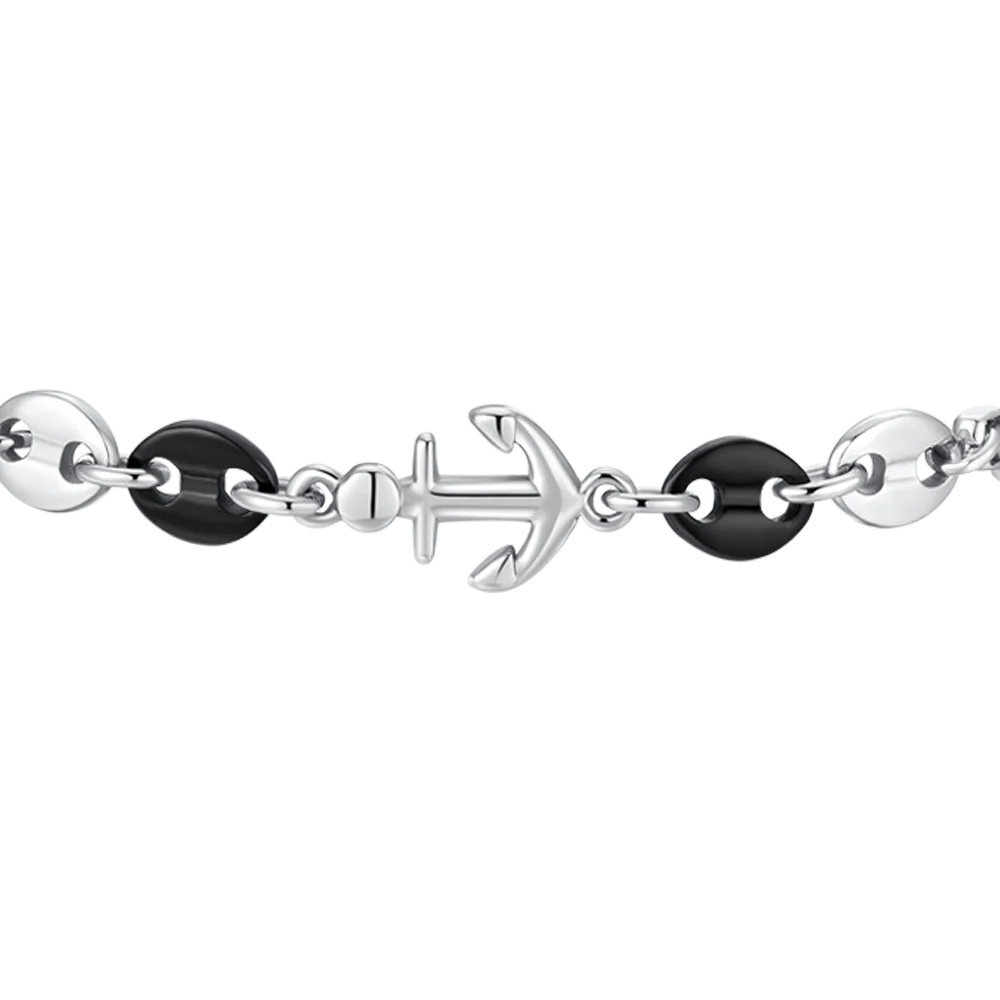 BRACCIALE UOMO IN ACCIAIO CON ANCORA ED ELEMENTI IN ACCIAIO IP NERO - Image 4