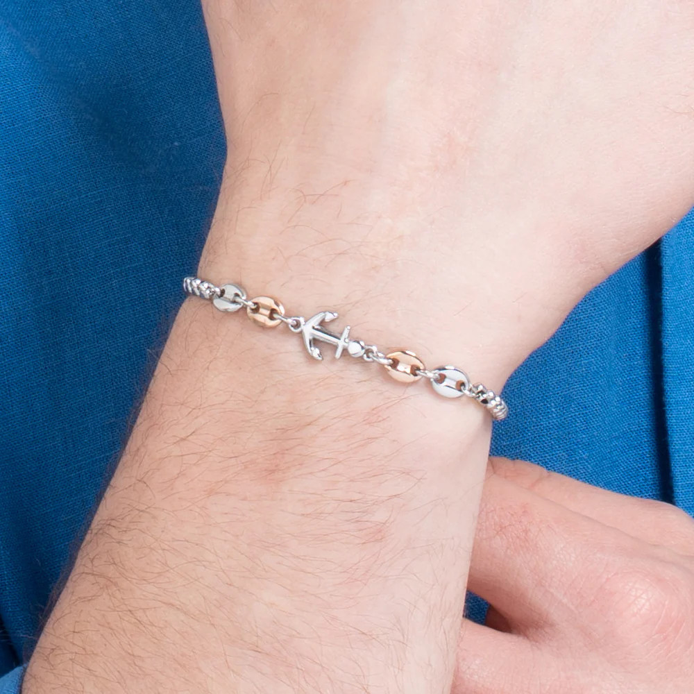 BRACCIALE UOMO IN ACCIAIO CON ANCORA ED ELEMENTI IN ACCIAIO IP ROSE - Image 2