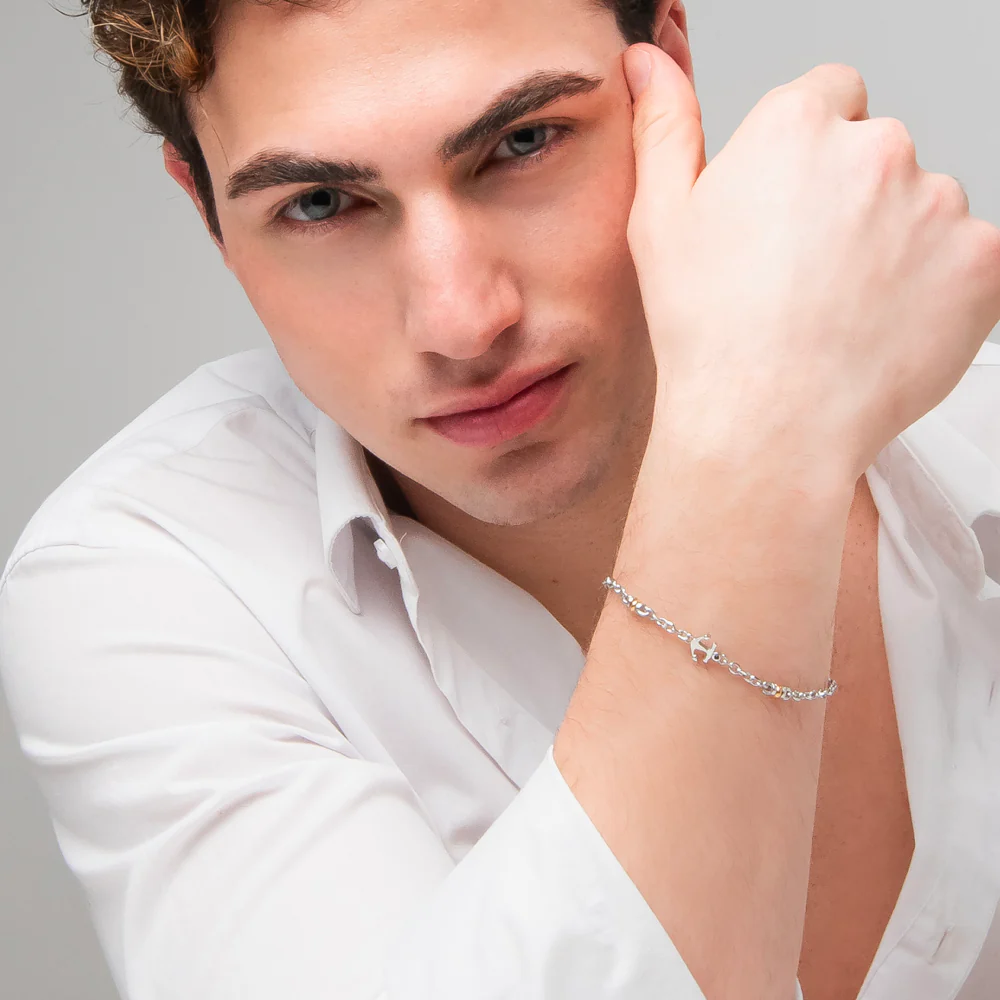 BRACCIALE UOMO IN ACCIAIO CON ANCORA, ZIRCONE NERO ED ELEMENTO IN IP GOLD - Image 3