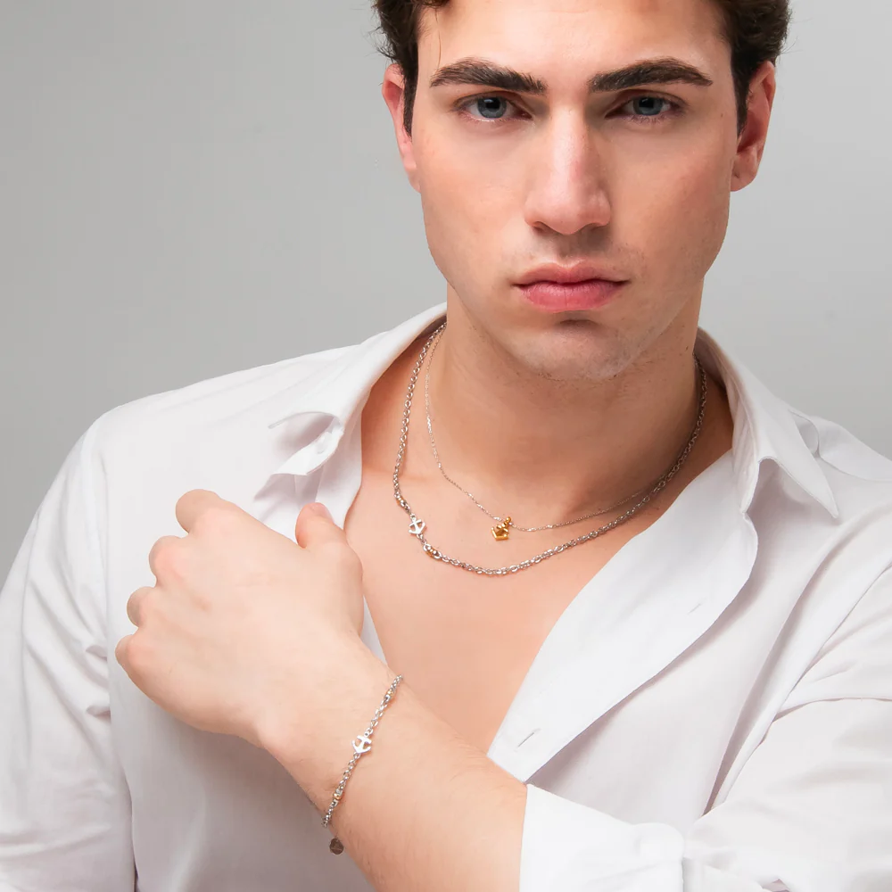 BRACCIALE UOMO IN ACCIAIO CON ANCORA, ZIRCONE NERO ED ELEMENTO IN IP GOLD - Image 4