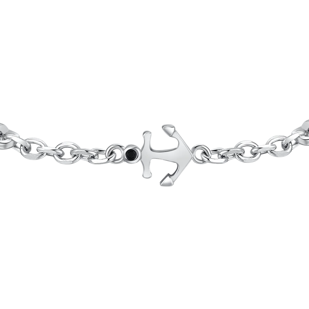 BRACCIALE UOMO IN ACCIAIO CON ANCORA, ZIRCONE NERO ED ELEMENTO IN IP GOLD - Image 5