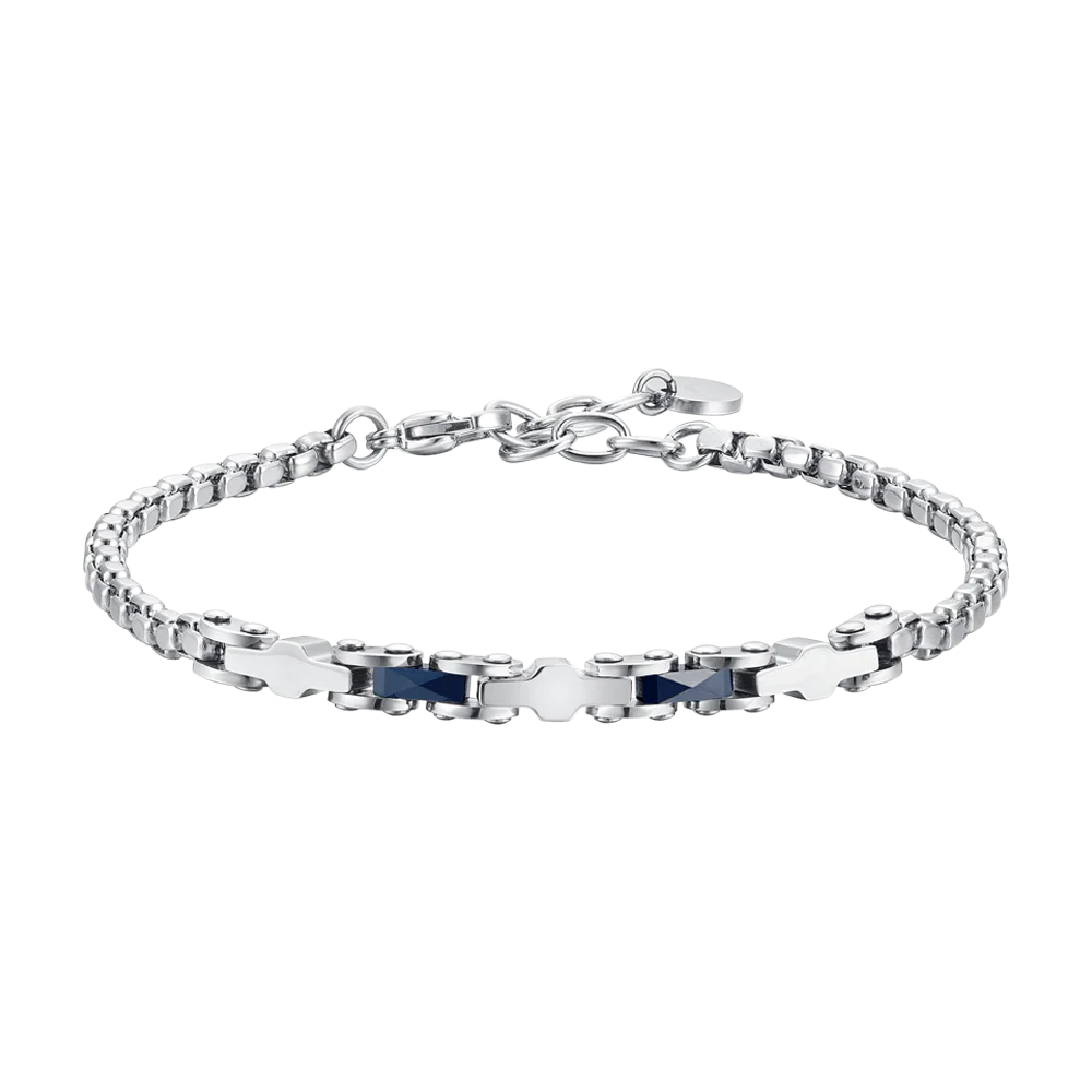 BRACCIALE UOMO IN ACCIAIO CON CERAMICA BLU ED ELEMENTI