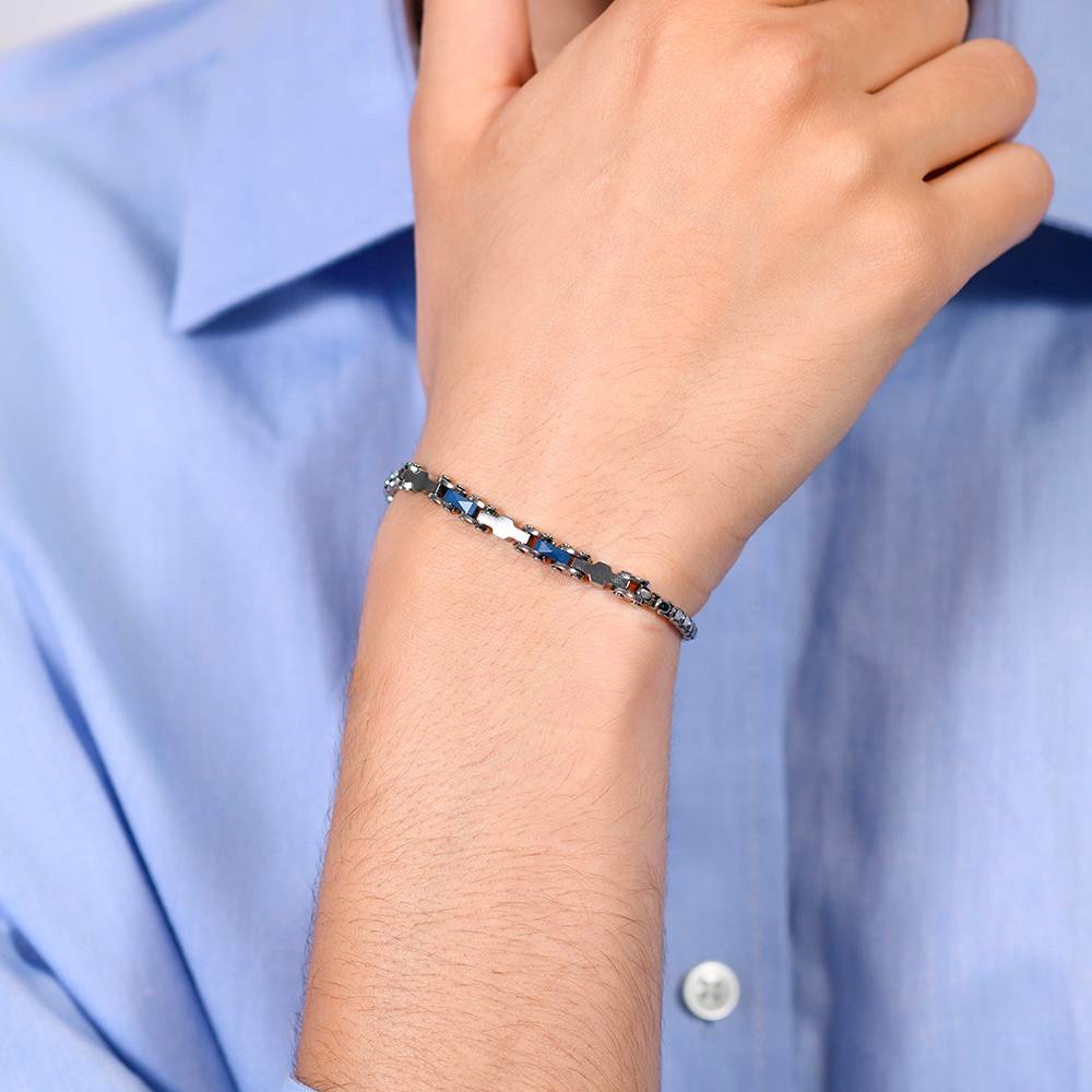 BRACCIALE UOMO IN ACCIAIO CON CERAMICA BLU ED ELEMENTI - Image 2