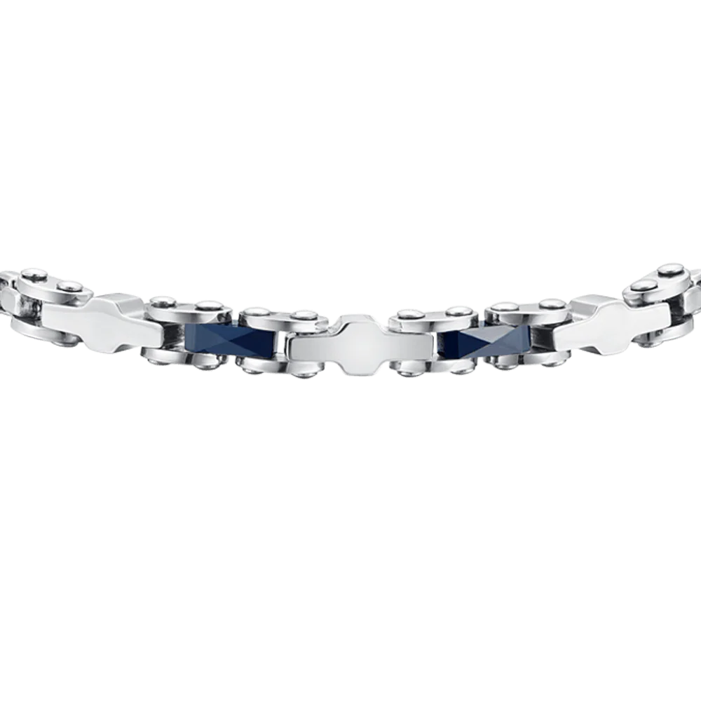 BRACCIALE UOMO IN ACCIAIO CON CERAMICA BLU ED ELEMENTI - Image 4