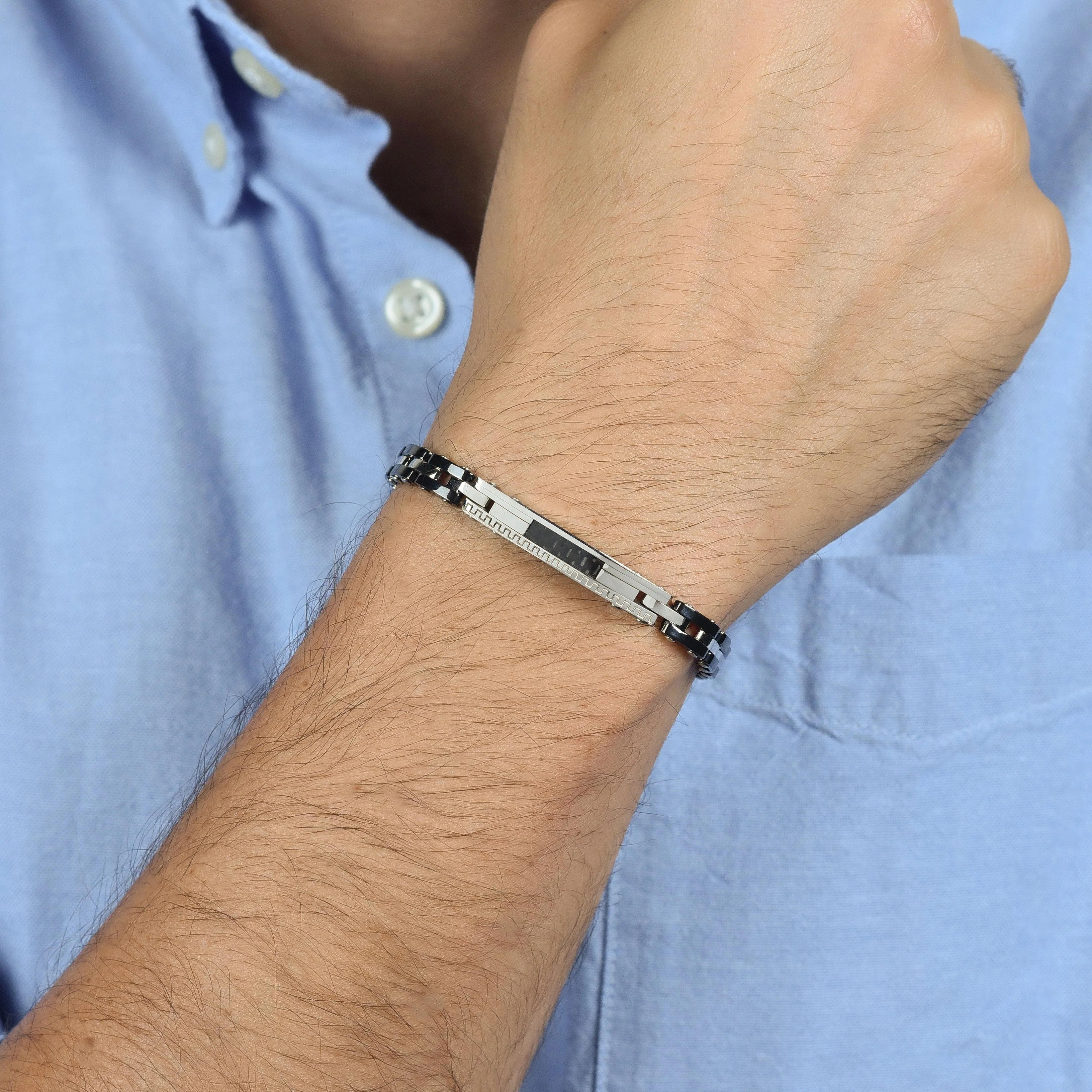 BRACCIALE UOMO IN ACCIAIO CON CERAMICA NERA - Image 2