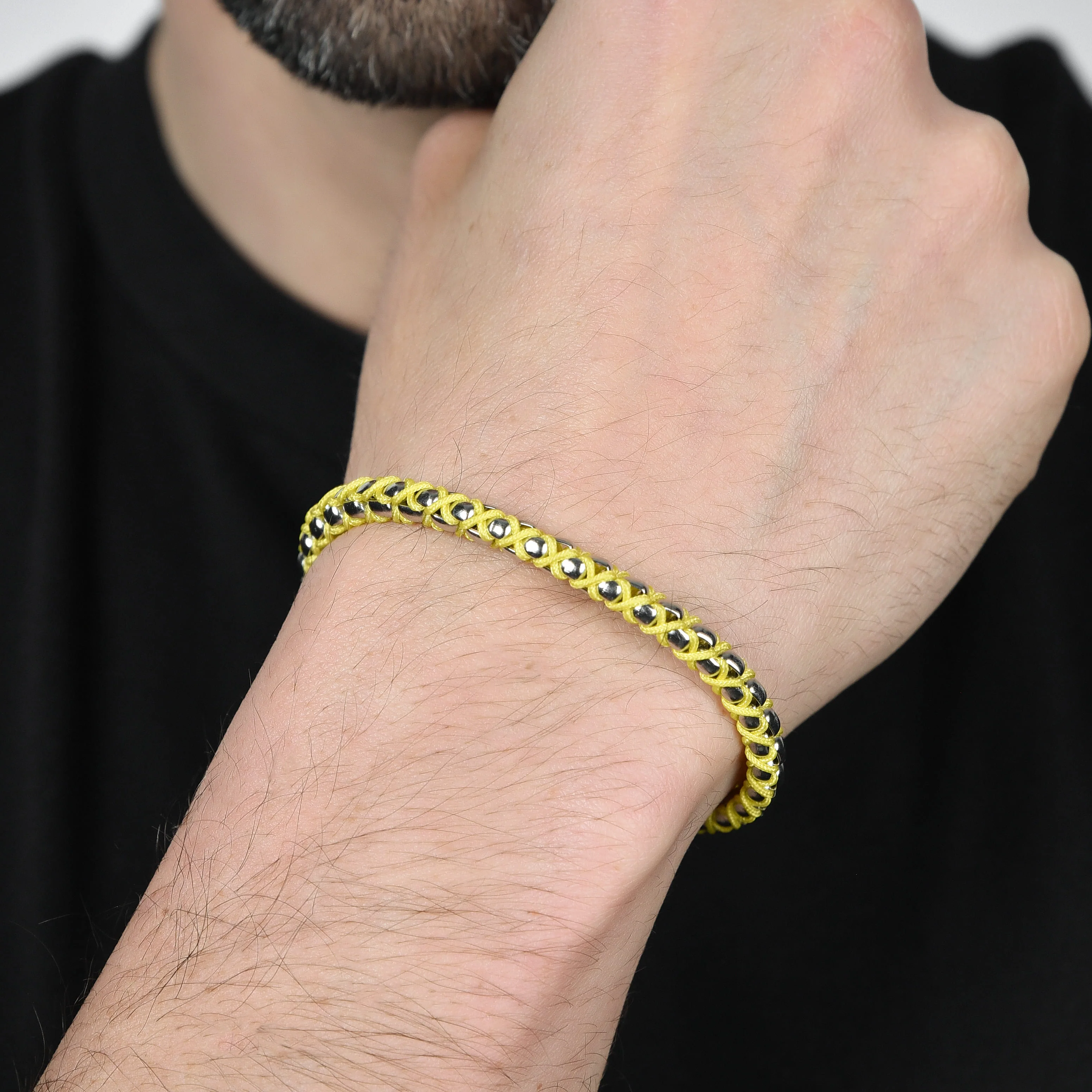 BRACCIALE UOMO IN ACCIAIO CON CORDA GIALLA - Image 2