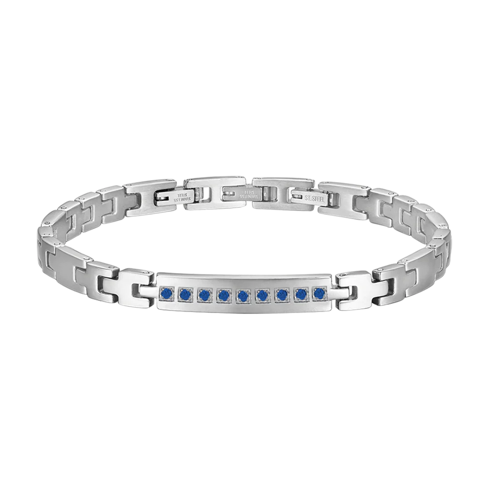 BRACCIALE UOMO IN ACCIAIO CON CRISTALLI BLU