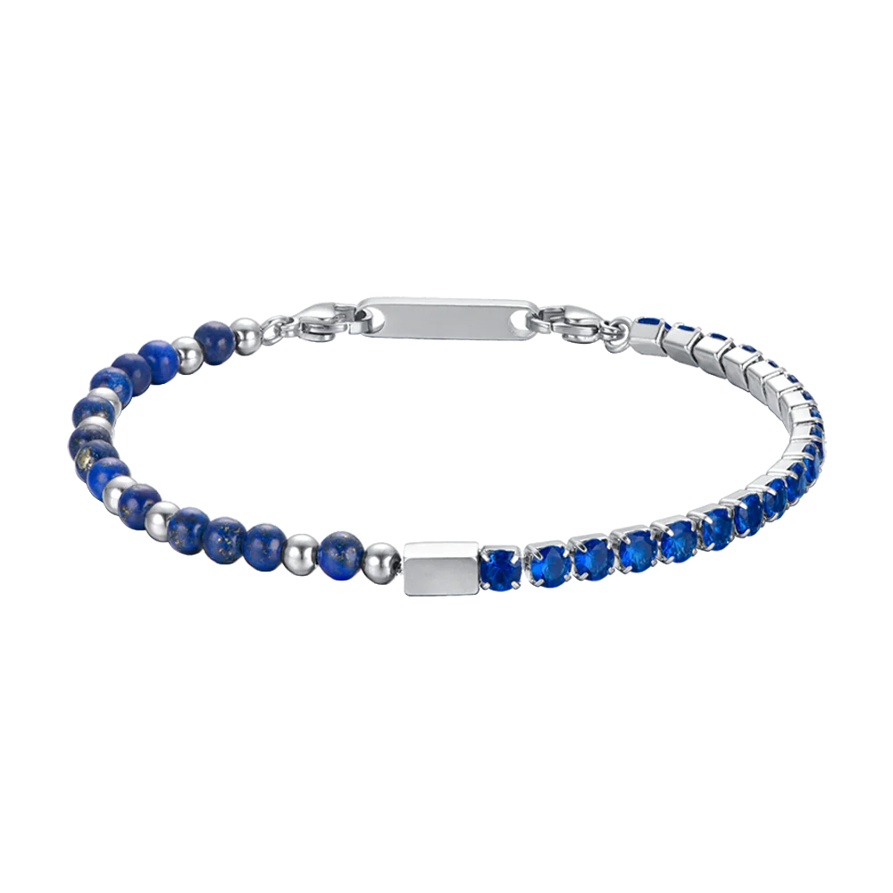 BRACCIALE UOMO IN ACCIAIO CON CRISTALLI BLU E PIETRE BLU