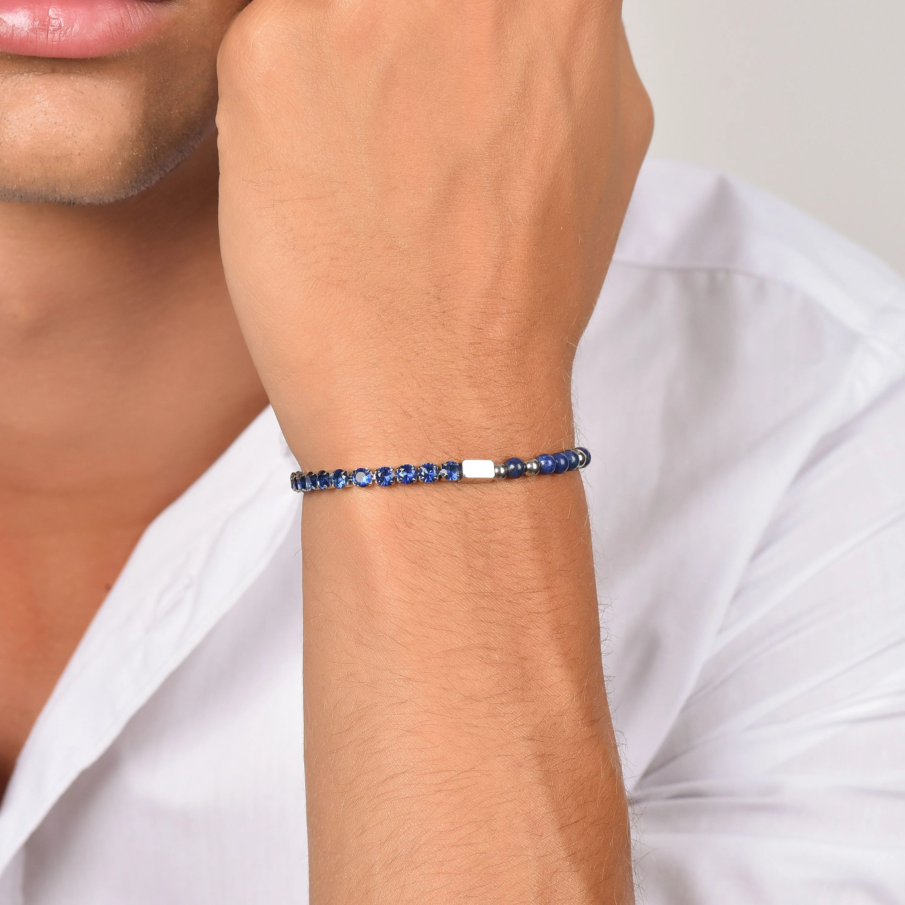 BRACCIALE UOMO IN ACCIAIO CON CRISTALLI BLU E PIETRE BLU - Image 2