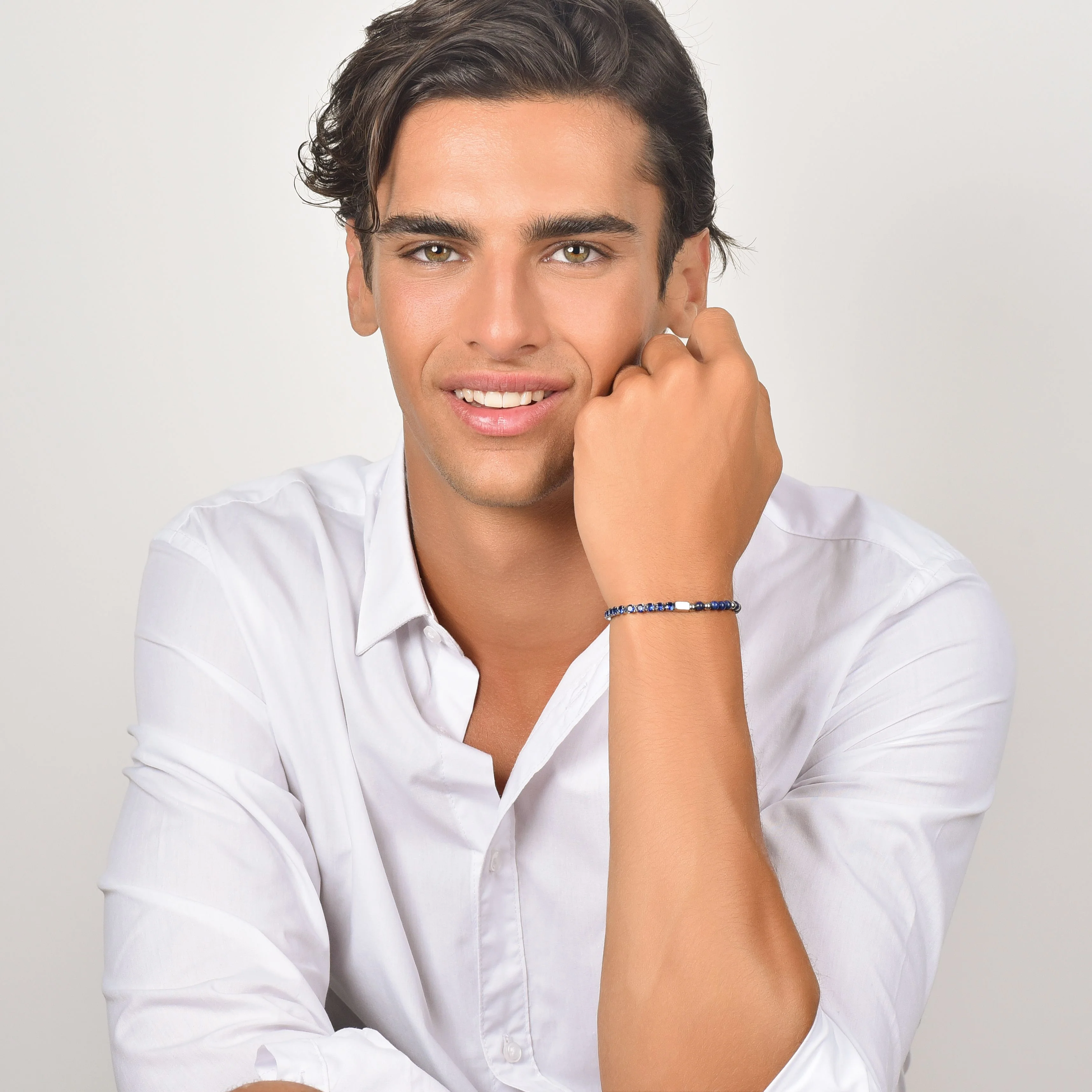 BRACCIALE UOMO IN ACCIAIO CON CRISTALLI BLU E PIETRE BLU - Image 3