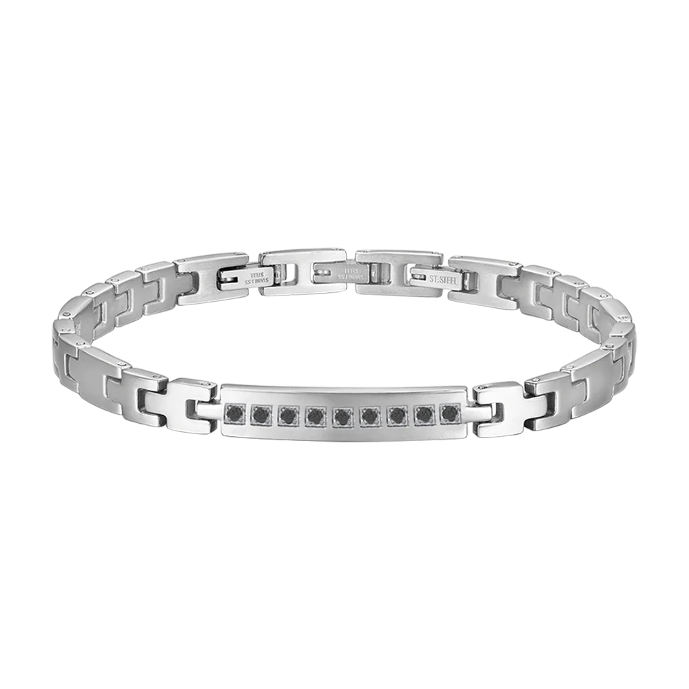 BRACCIALE UOMO IN ACCIAIO CON CRISTALLI NERI