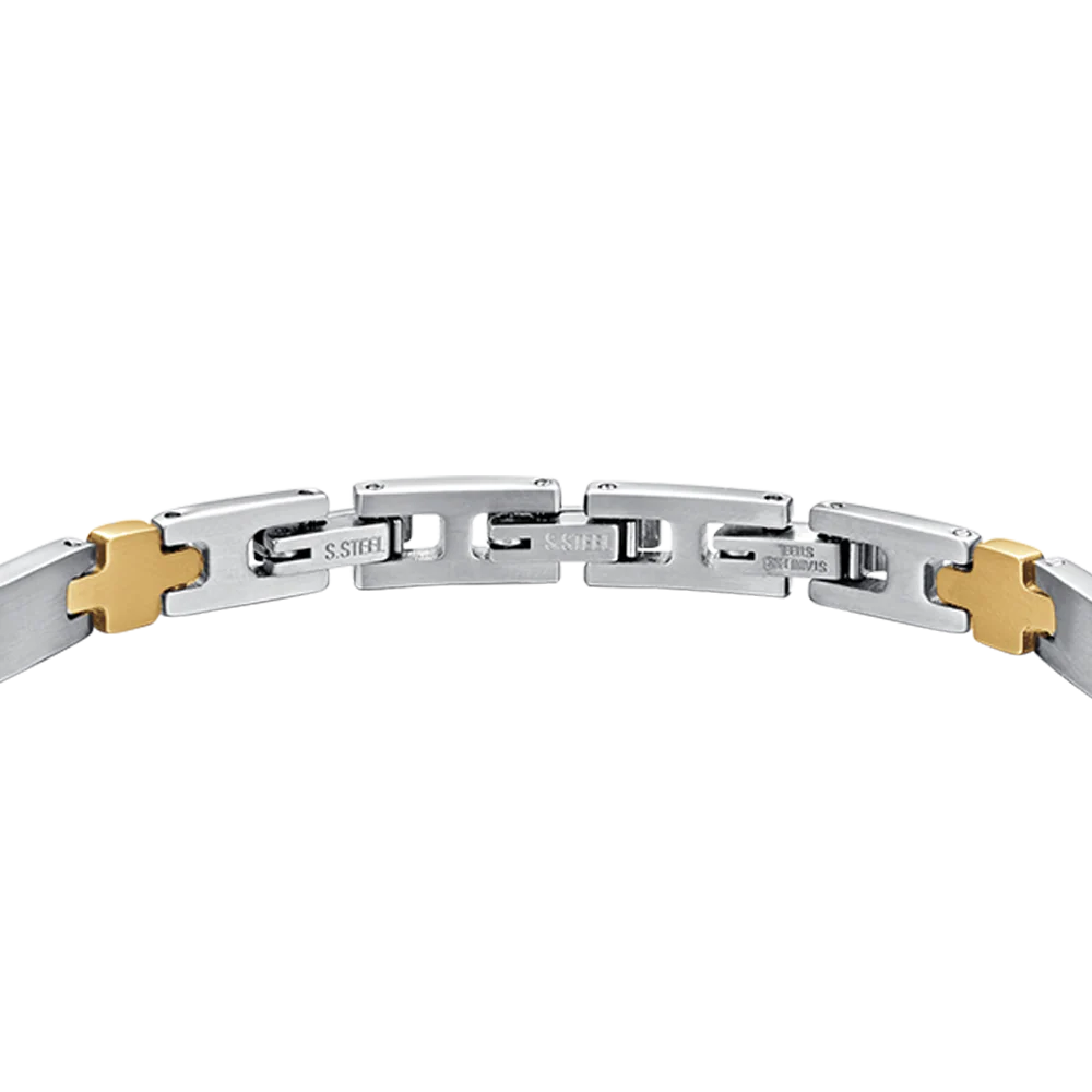 BRACCIALE UOMO IN ACCIAIO CON CROCI IP GOLD - Image 5