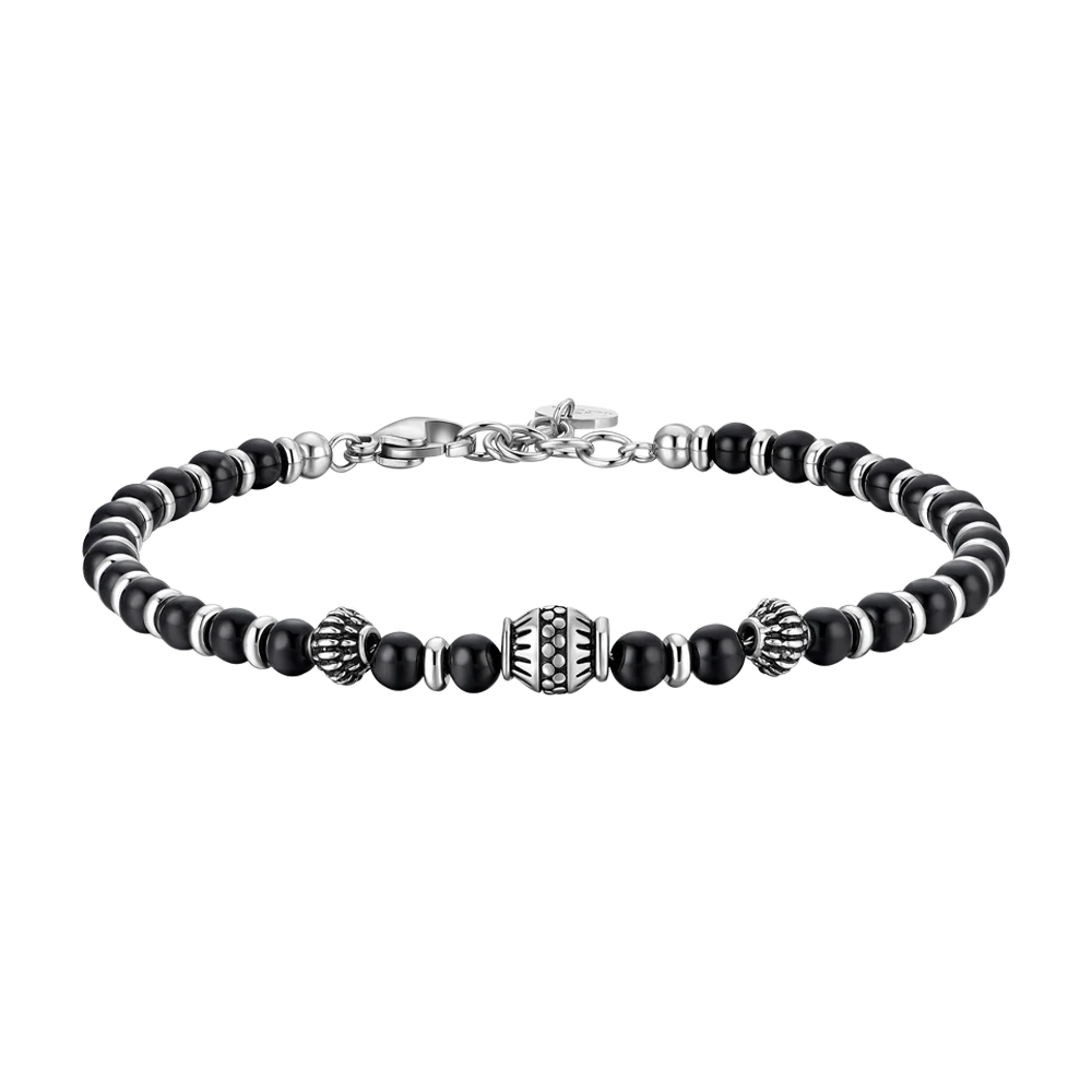 BRACCIALE UOMO IN ACCIAIO CON ELEMENTI IN ACCIAIO CON EFFETTO VINTAGE E SFERE
