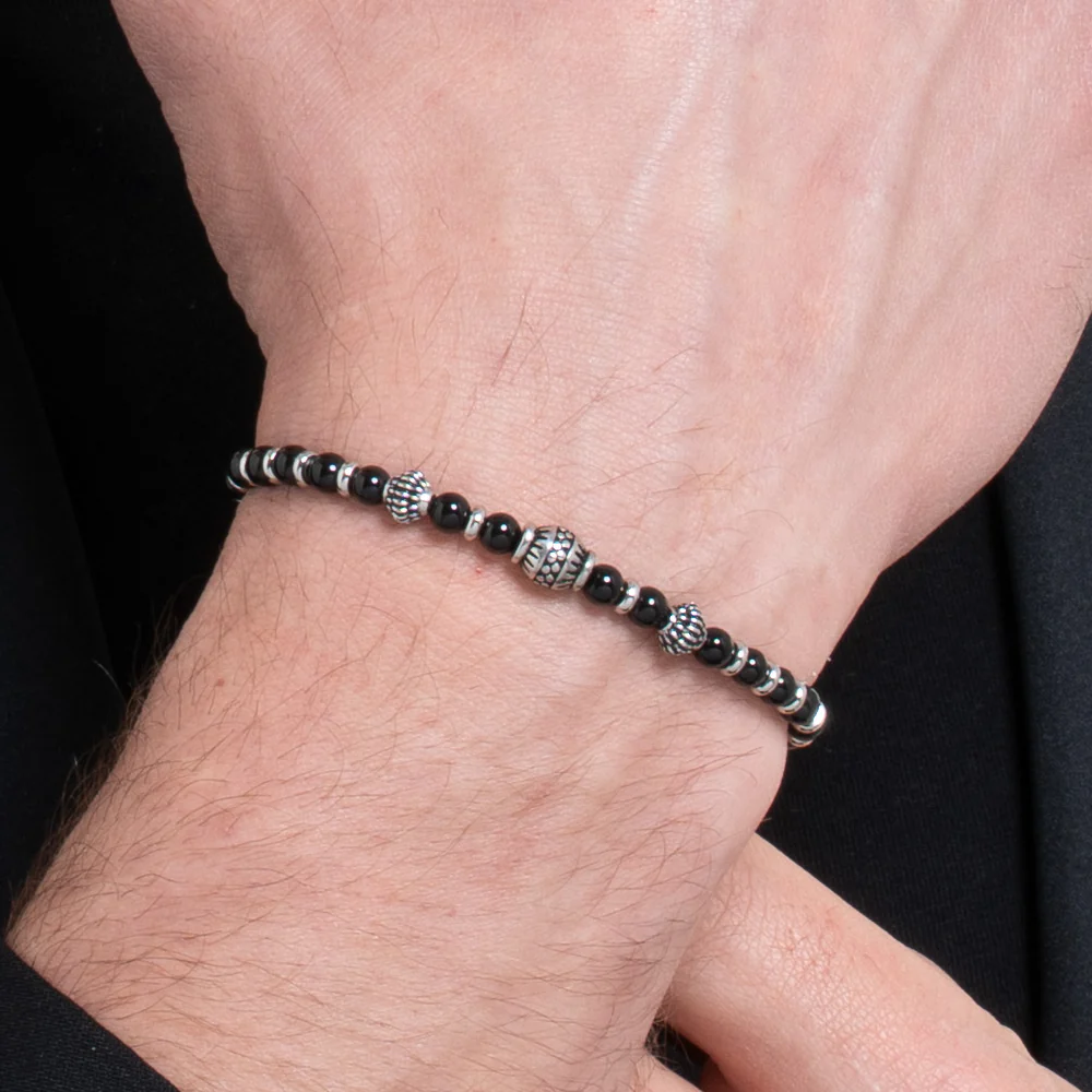 BRACCIALE UOMO IN ACCIAIO CON ELEMENTI IN ACCIAIO CON EFFETTO VINTAGE E SFERE - Image 2