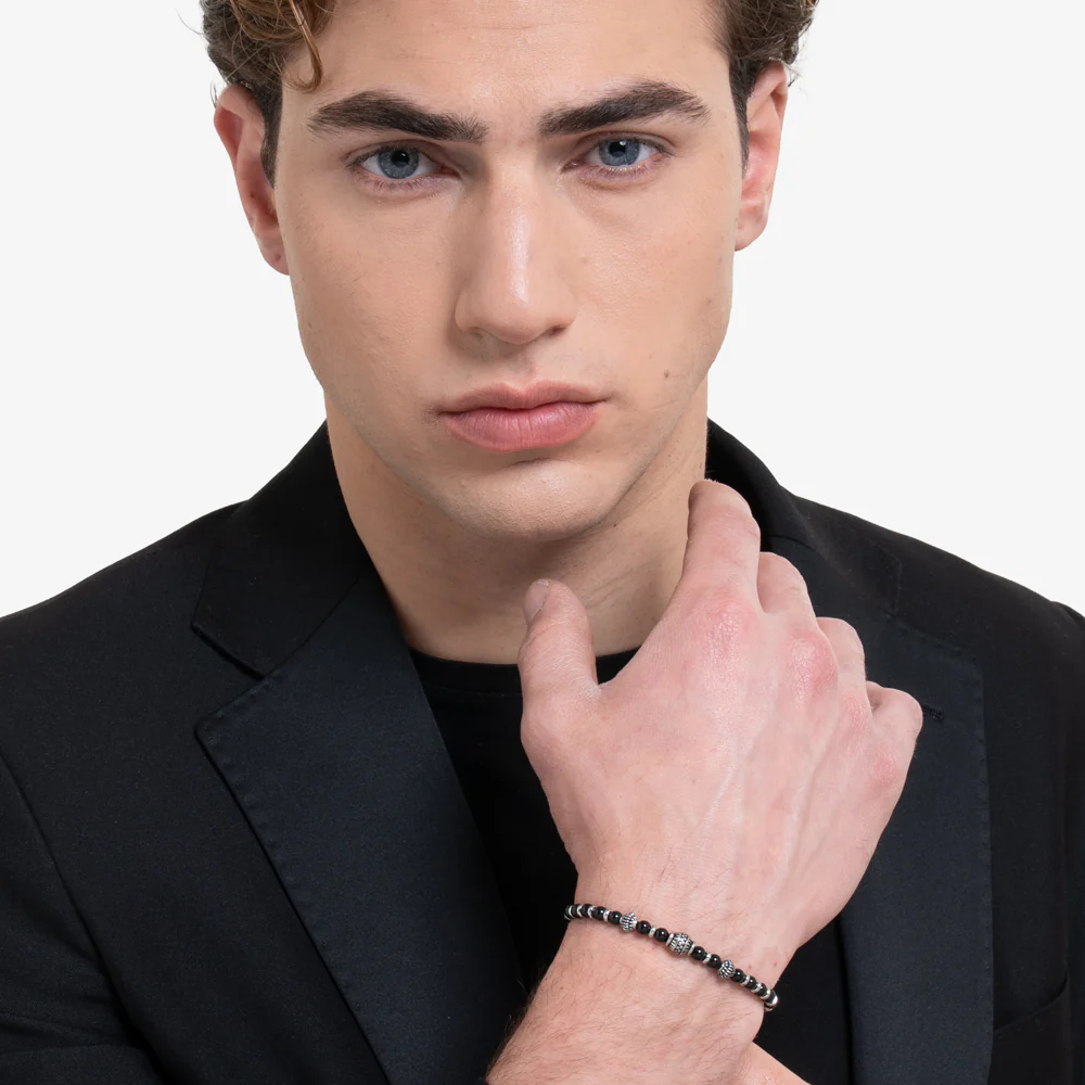 BRACCIALE UOMO IN ACCIAIO CON ELEMENTI IN ACCIAIO CON EFFETTO VINTAGE E SFERE - Image 3