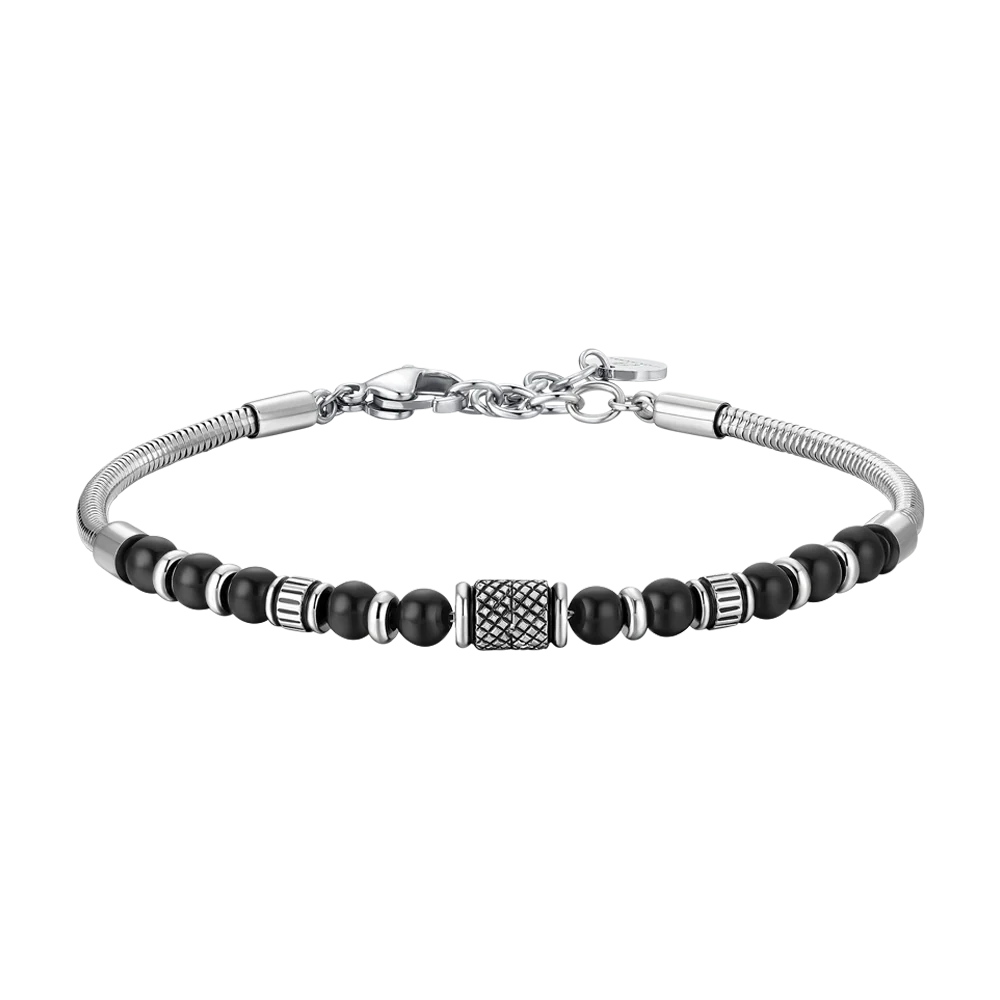 BRACCIALE UOMO IN ACCIAIO CON ELEMENTI IN ACCIAIO CON EFFETTO VINTAGE E SFERE