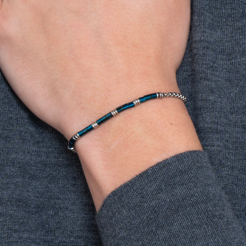 BRACCIALE UOMO IN ACCIAIO CON ELEMENTI IN ACCIAIO IP BLU - Image 2