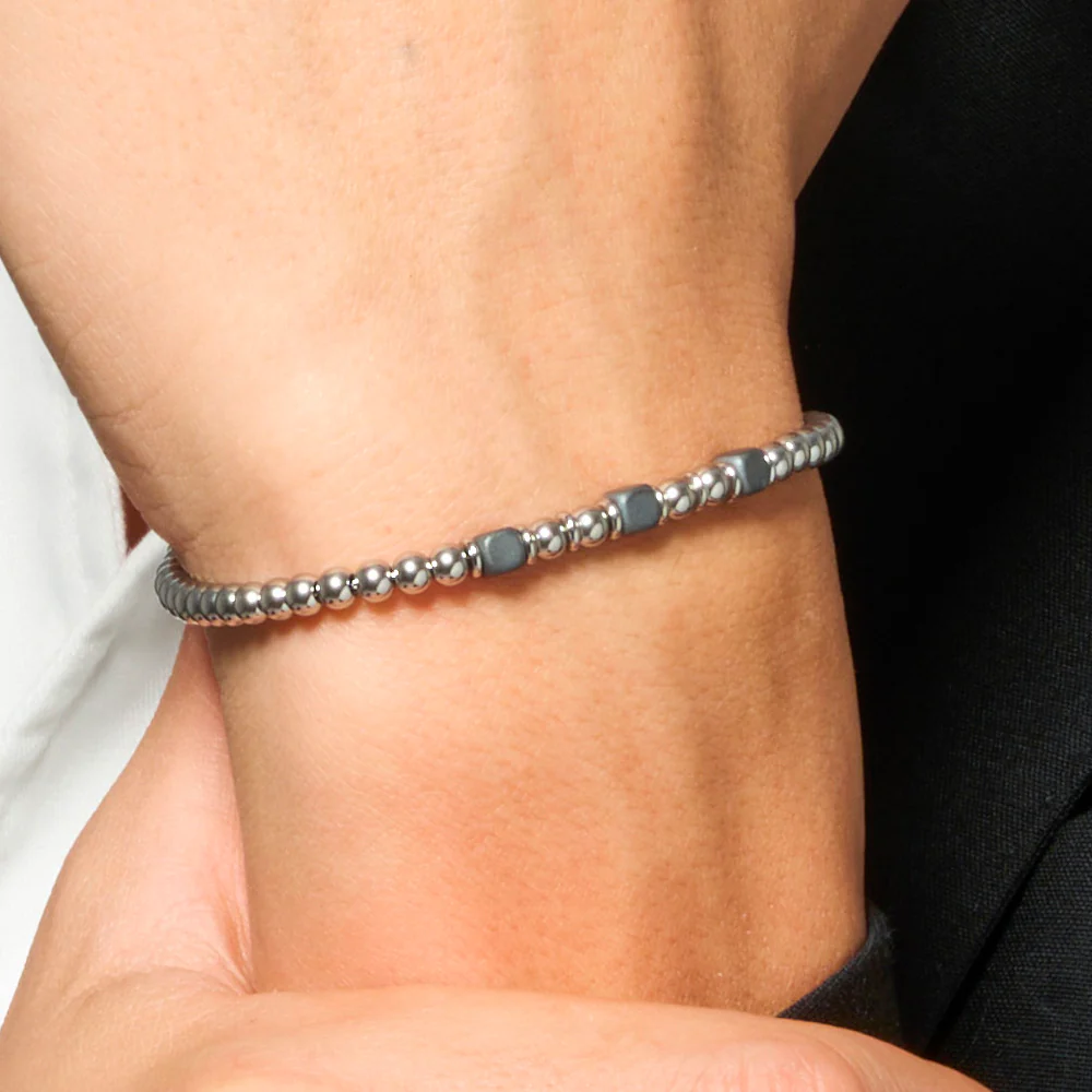 BRACCIALE UOMO IN ACCIAIO CON ELEMENTI IN EMATITE GRIGIA - Image 2