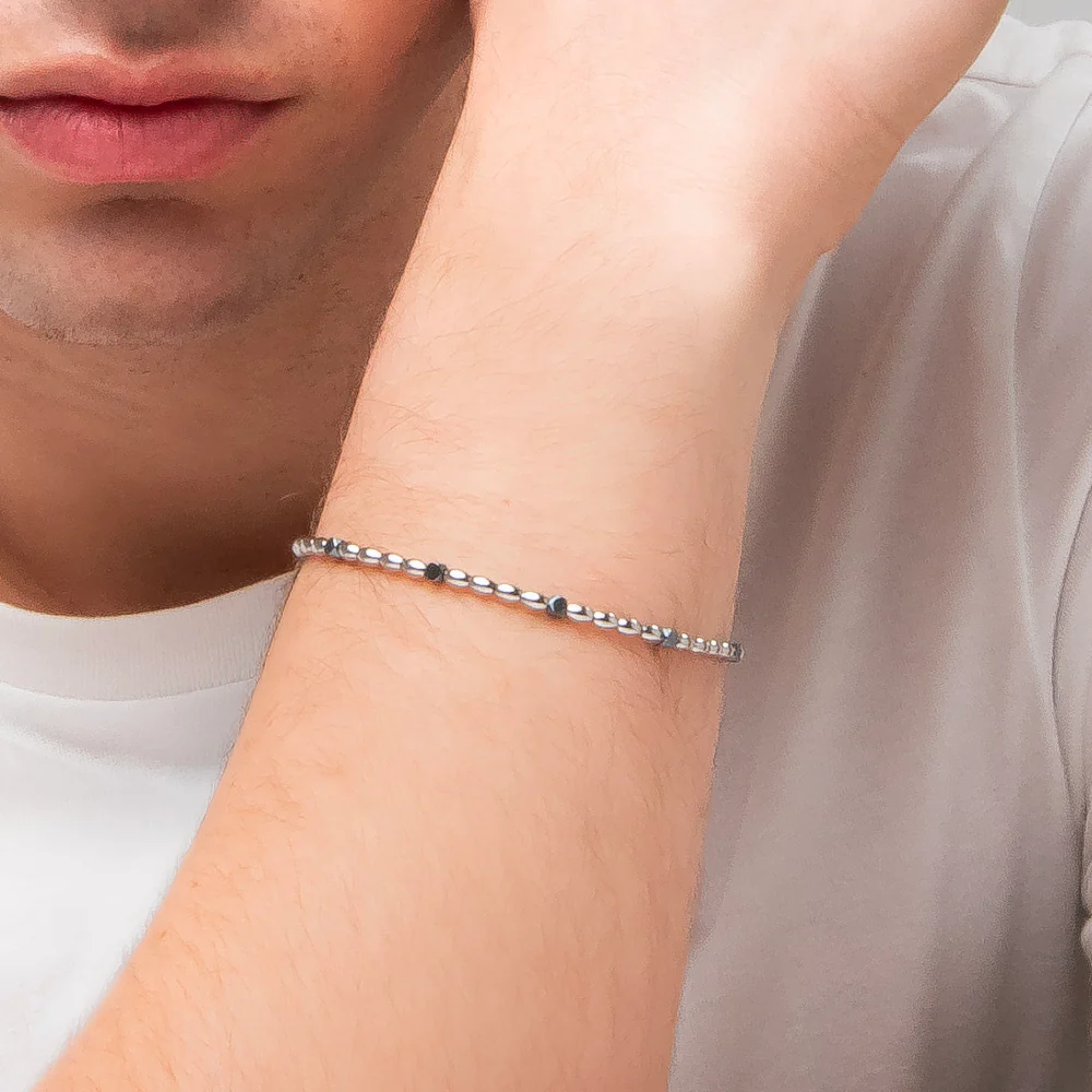 BRACCIALE UOMO IN ACCIAIO CON ELEMENTI IN EMATITE NERA - Image 2