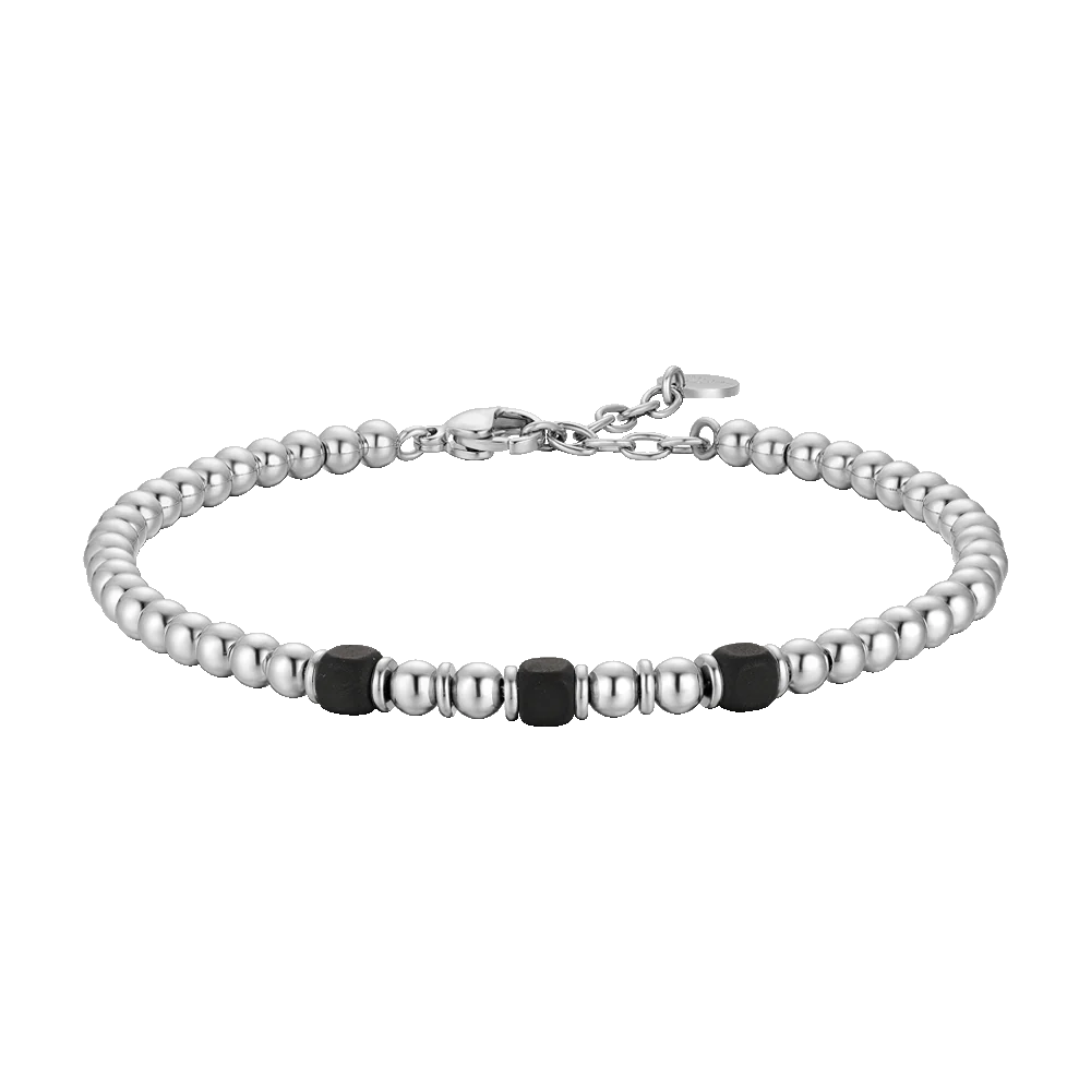 BRACCIALE UOMO IN ACCIAIO CON ELEMENTI IN EMATITE NERA
