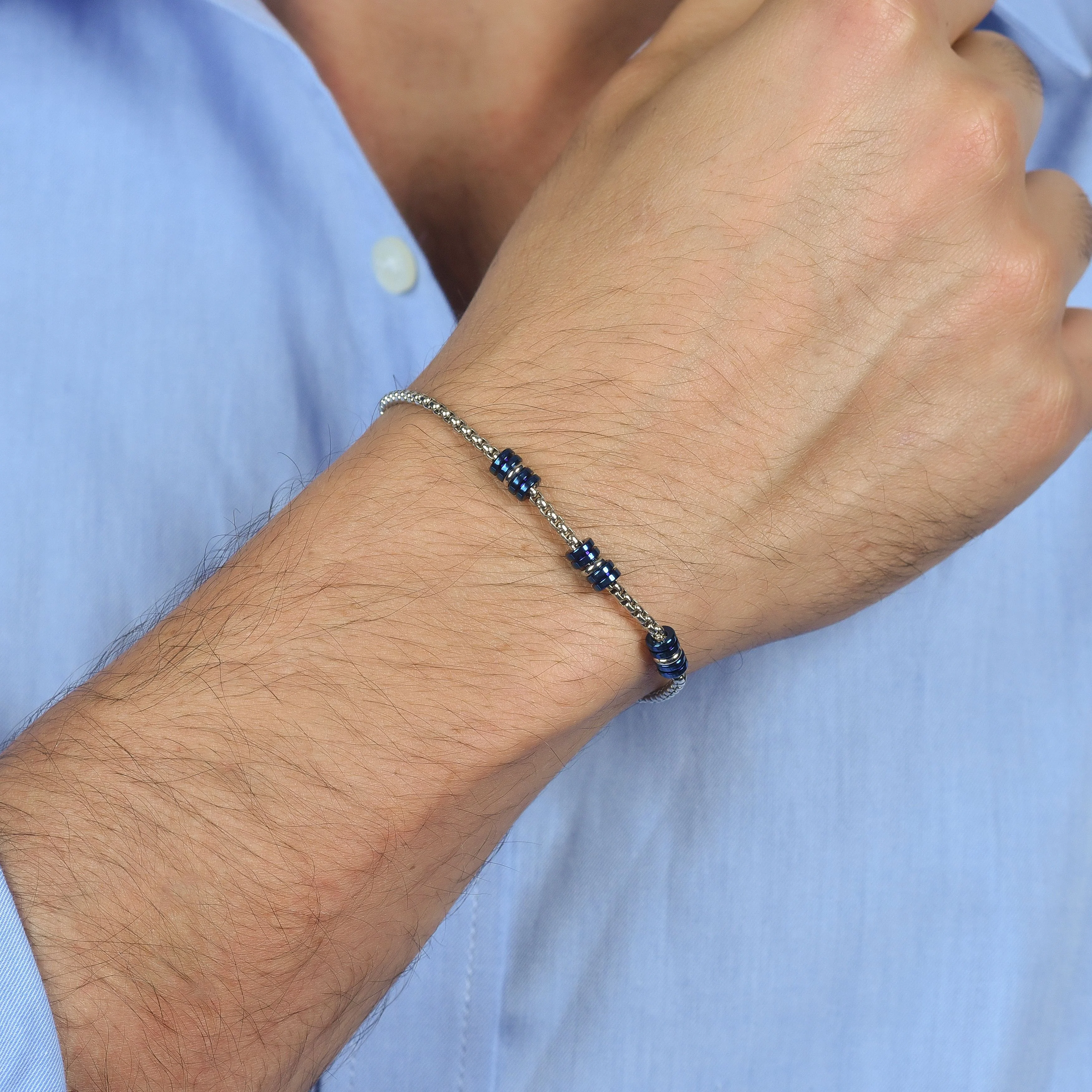 BRACCIALE UOMO IN ACCIAIO CON ELEMENTI IP BLU E SILVER - Image 2