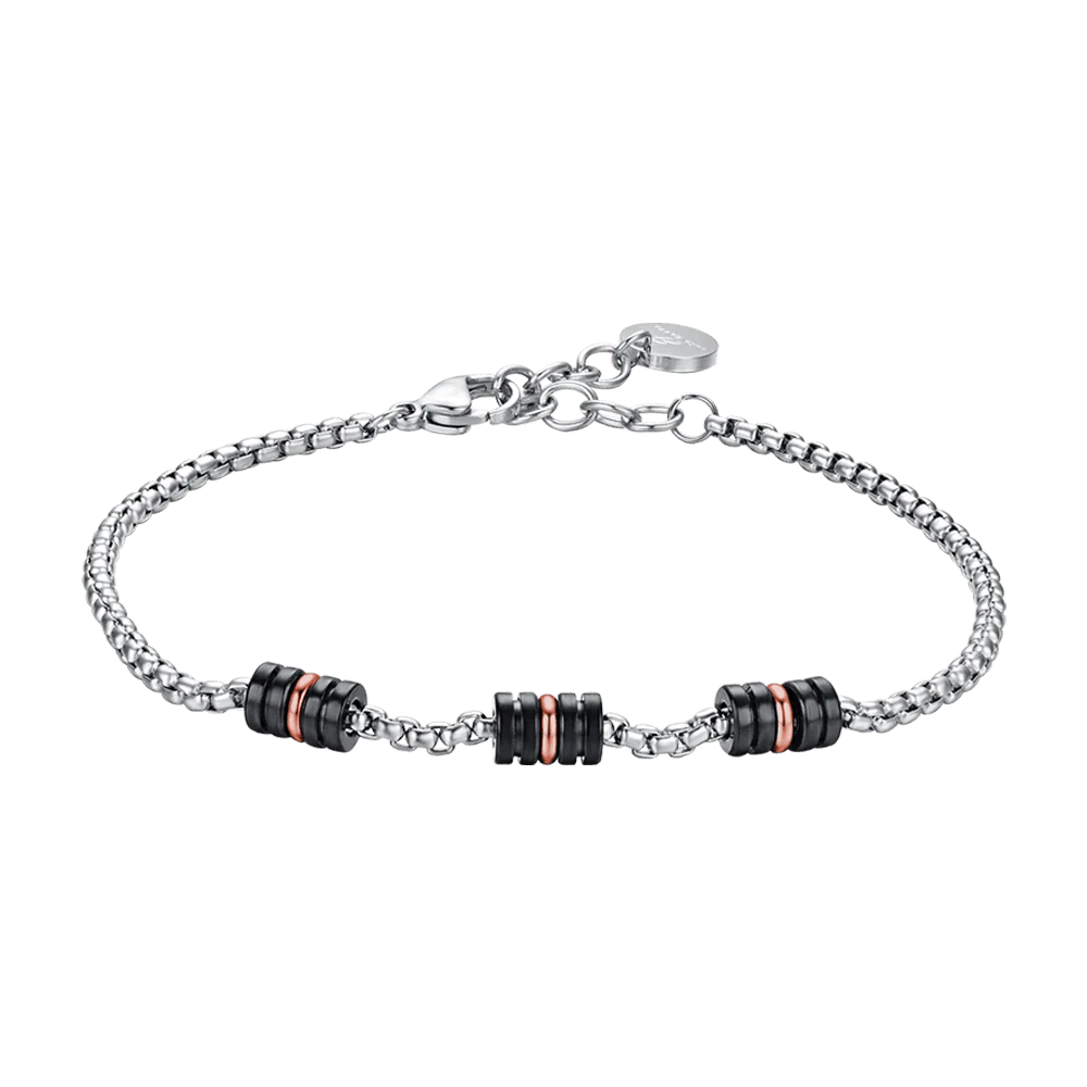 BRACCIALE UOMO IN ACCIAIO CON ELEMENTI IP NERO ED IP ROSE