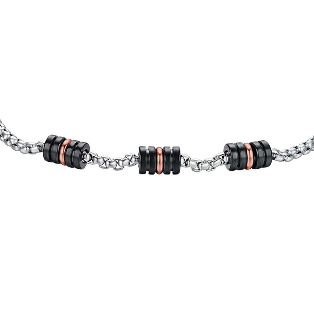 BRACCIALE UOMO IN ACCIAIO CON ELEMENTI IP NERO ED IP ROSE - Image 4