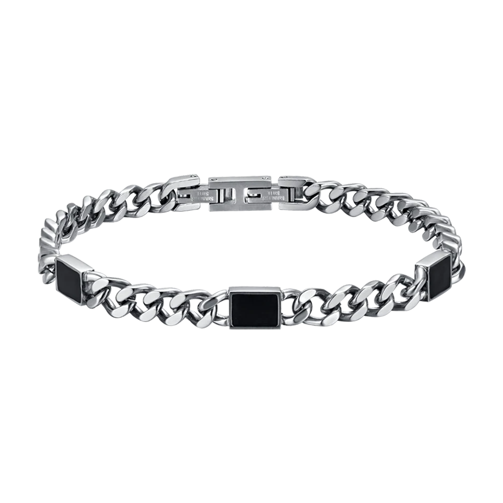 BRACCIALE UOMO IN ACCIAIO CON ELEMENTI NERI