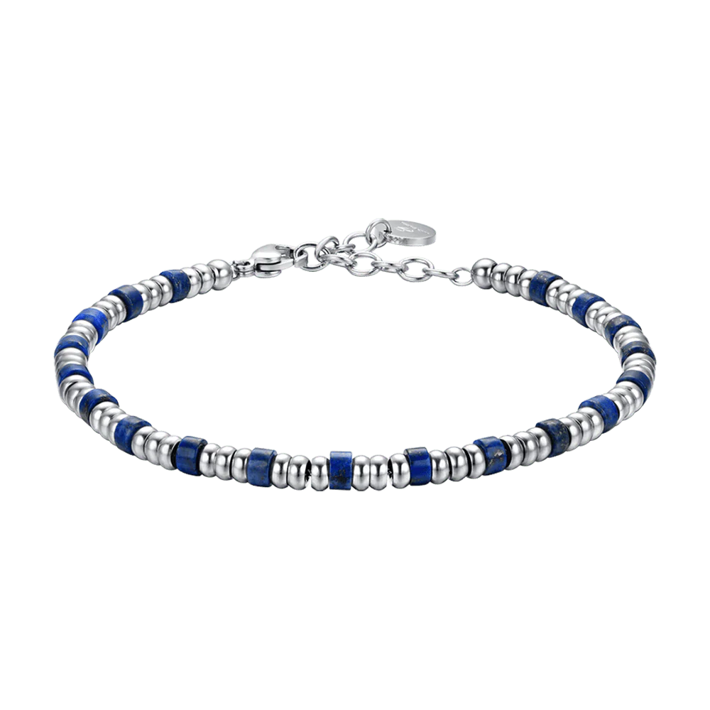BRACCIALE UOMO IN ACCIAIO CON ELEMENTI SILVER E PIETRE BLU