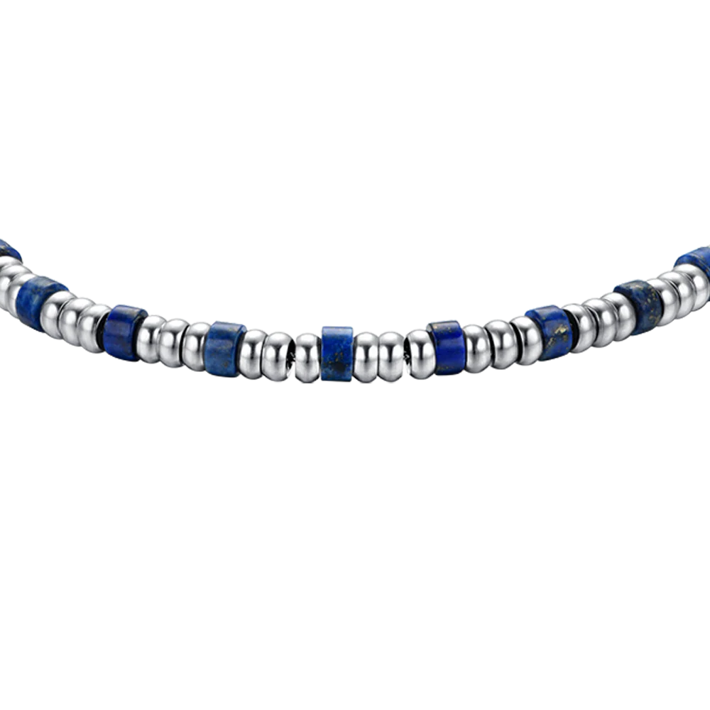 BRACCIALE UOMO IN ACCIAIO CON ELEMENTI SILVER E PIETRE BLU - Image 4