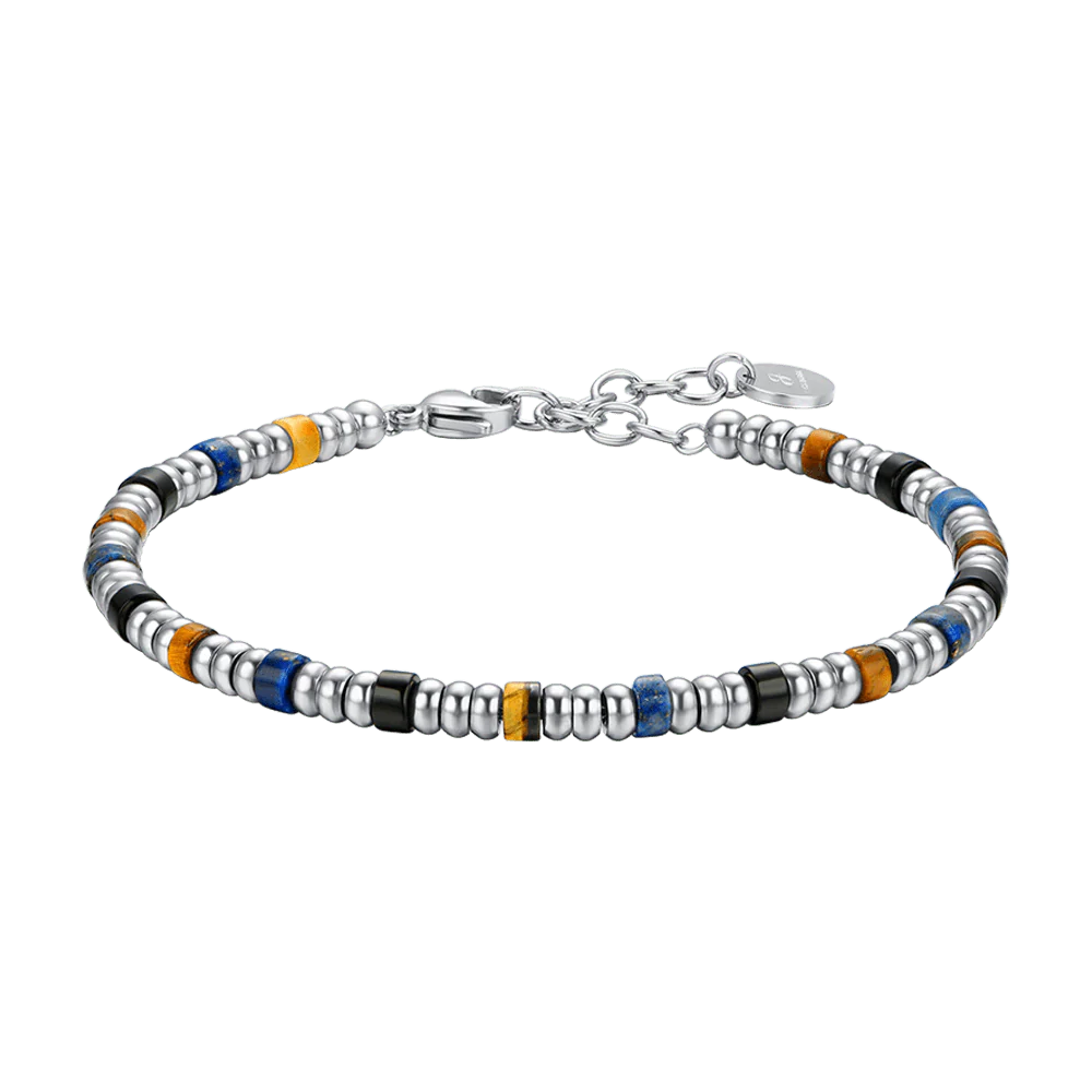 BRACCIALE UOMO IN ACCIAIO CON ELEMENTI SILVER E PIETRE MULTICOLOR