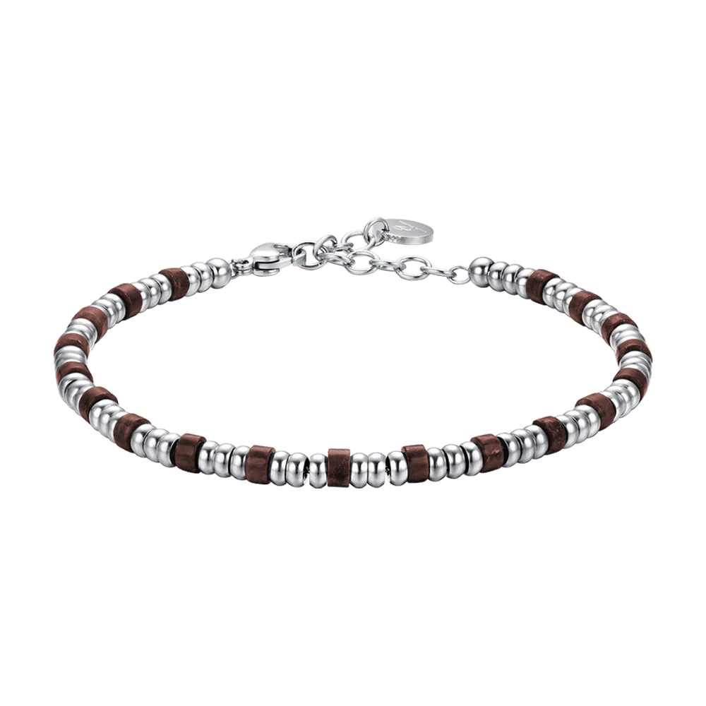 BRACCIALE UOMO IN ACCIAIO CON ELEMENTI SILVER E PIETRE OCCHIO DI TIGRE