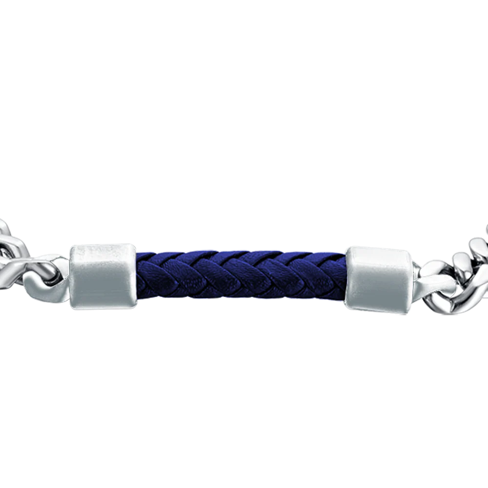 BRACCIALE UOMO IN ACCIAIO CON ELEMENTO IN CUOIO BLU - Image 4