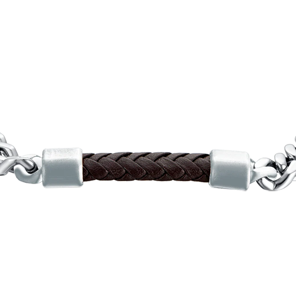 BRACCIALE UOMO IN ACCIAIO CON ELEMENTO IN CUOIO MARRONE - Image 4
