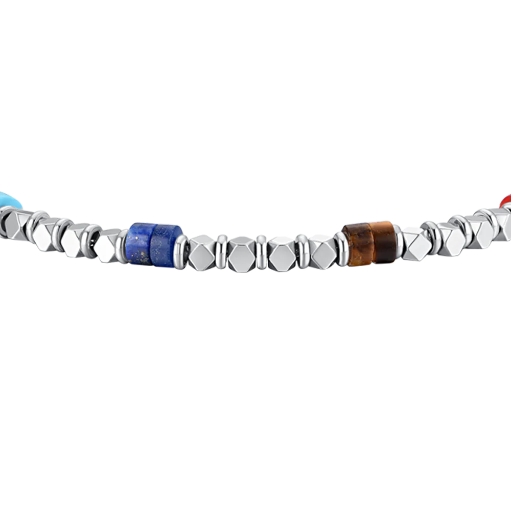 BRACCIALE UOMO IN ACCIAIO CON EMATITE E PIETRE MULTICOLOR - Image 4