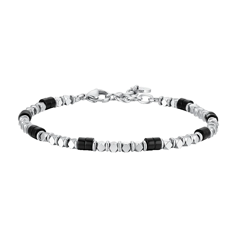 BRACCIALE UOMO IN ACCIAIO CON EMATITE E PIETRE ONICE