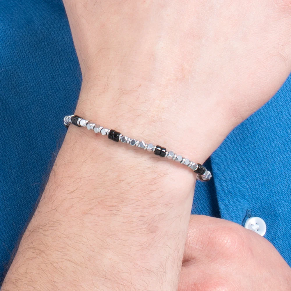 BRACCIALE UOMO IN ACCIAIO CON EMATITE E PIETRE ONICE - Image 2