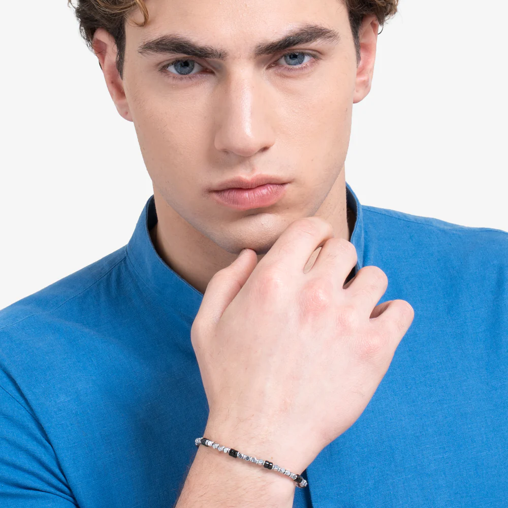 BRACCIALE UOMO IN ACCIAIO CON EMATITE E PIETRE ONICE - Image 3