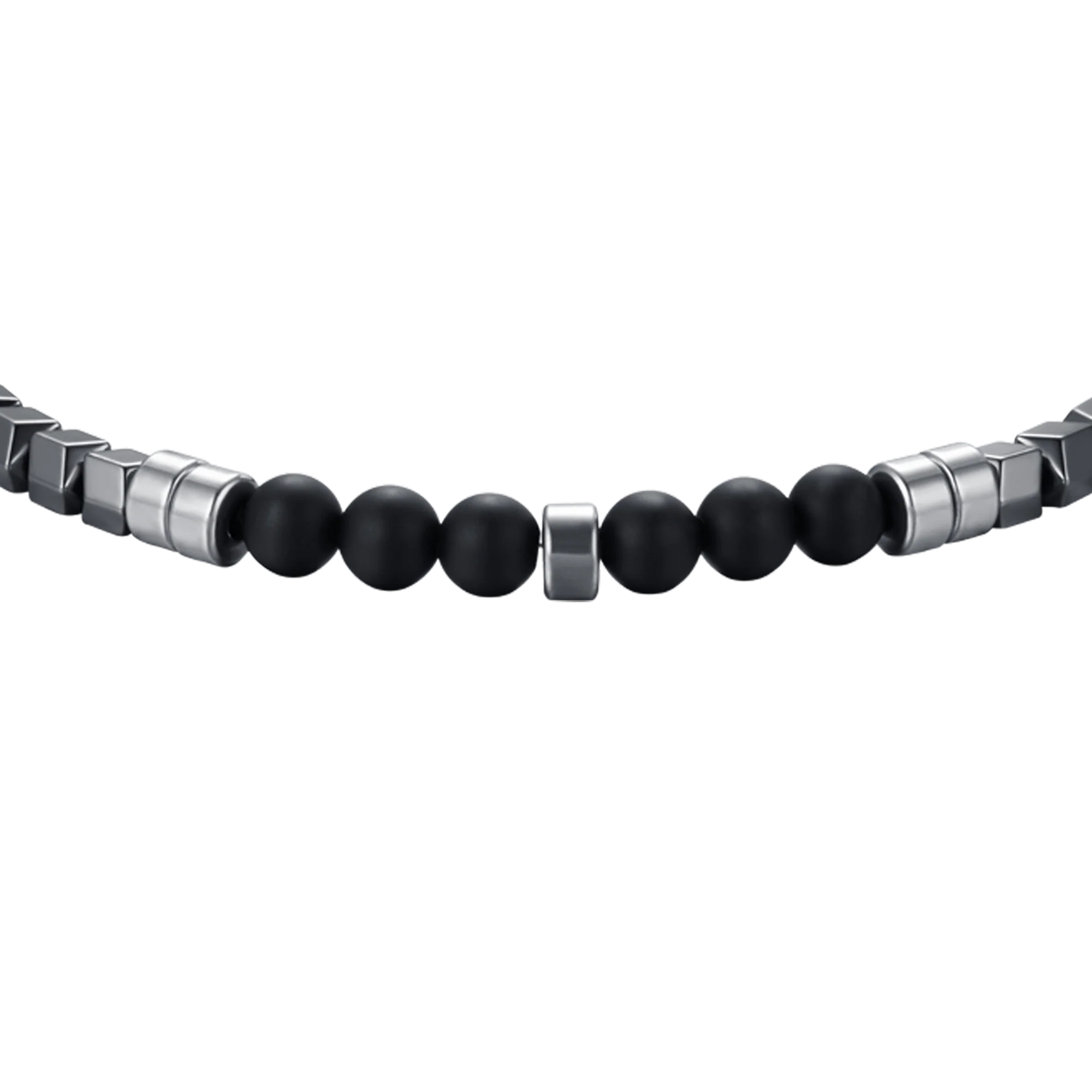 BRACCIALE UOMO IN ACCIAIO CON EMATITE IP GRIGIO E PIETRE NERE - Image 4