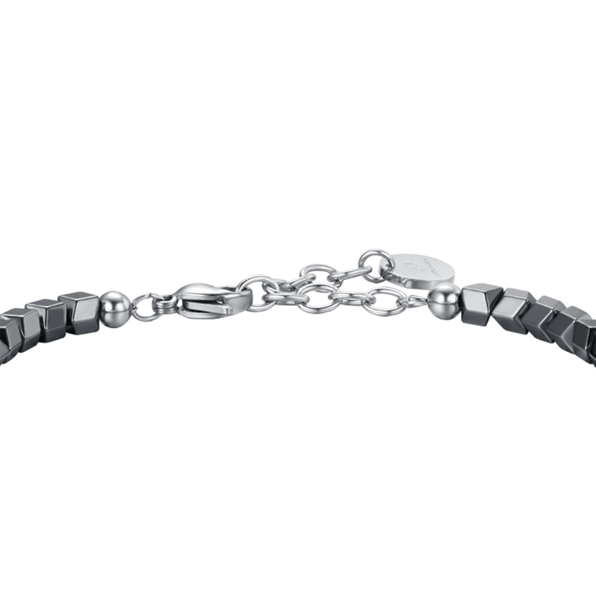 BRACCIALE UOMO IN ACCIAIO CON EMATITE IP GRIGIO E PIETRE NERE - Image 5